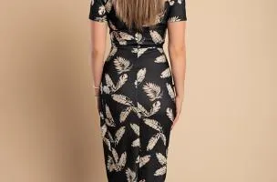 Elegante abito midi con stampa, nero