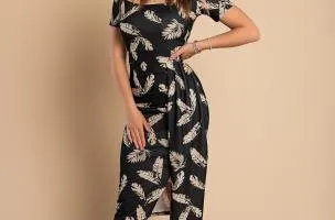 Elegante abito midi con stampa, nero