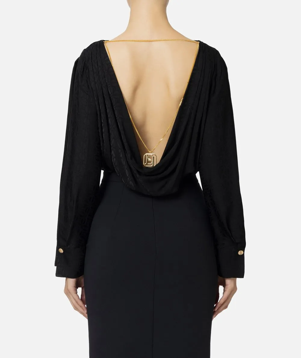 ELISABETTA FRANCHI--Camicia body in raso jacquard con collana