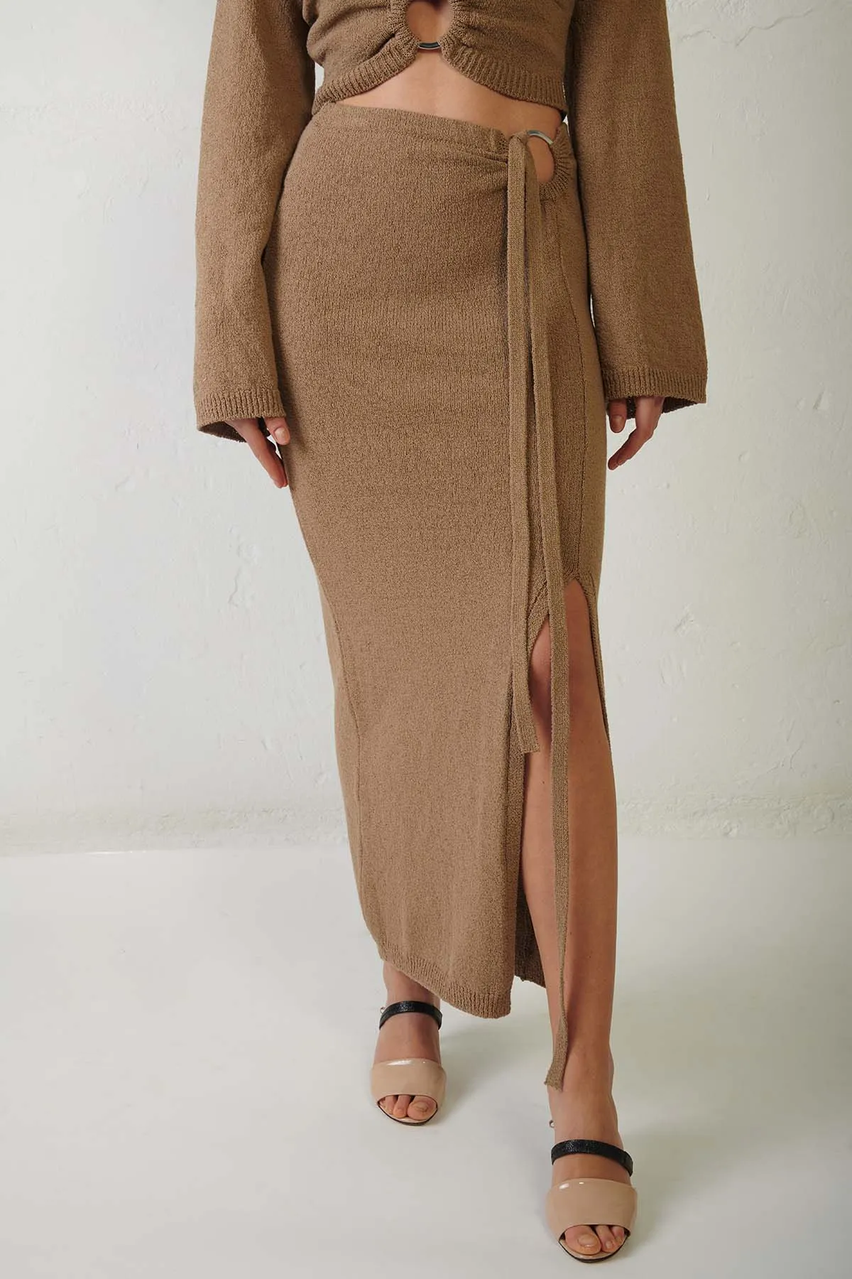 ERIKA CAVALLINI Gonna midì in cotone stretch con piercing