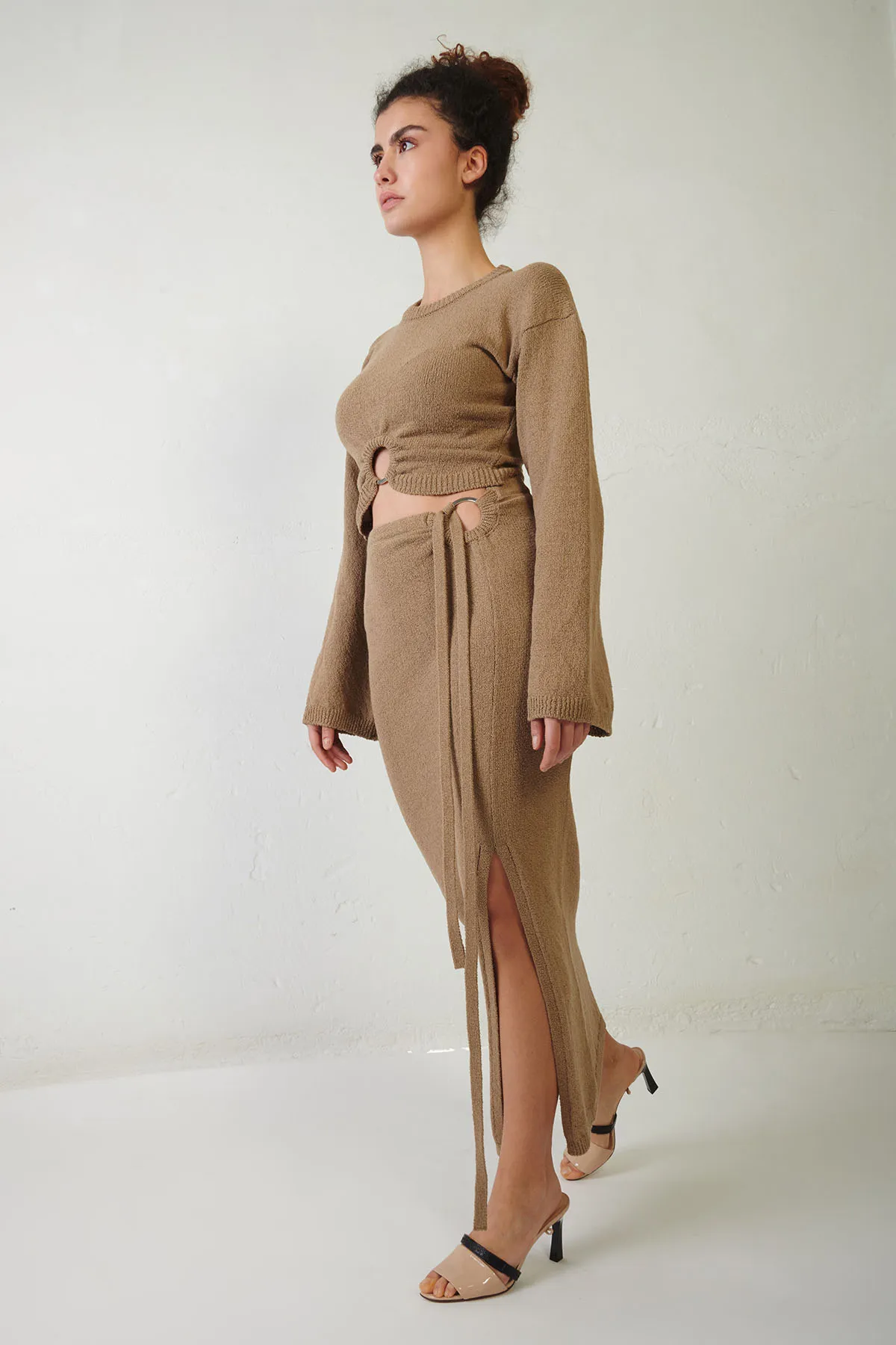 ERIKA CAVALLINI Gonna midì in cotone stretch con piercing