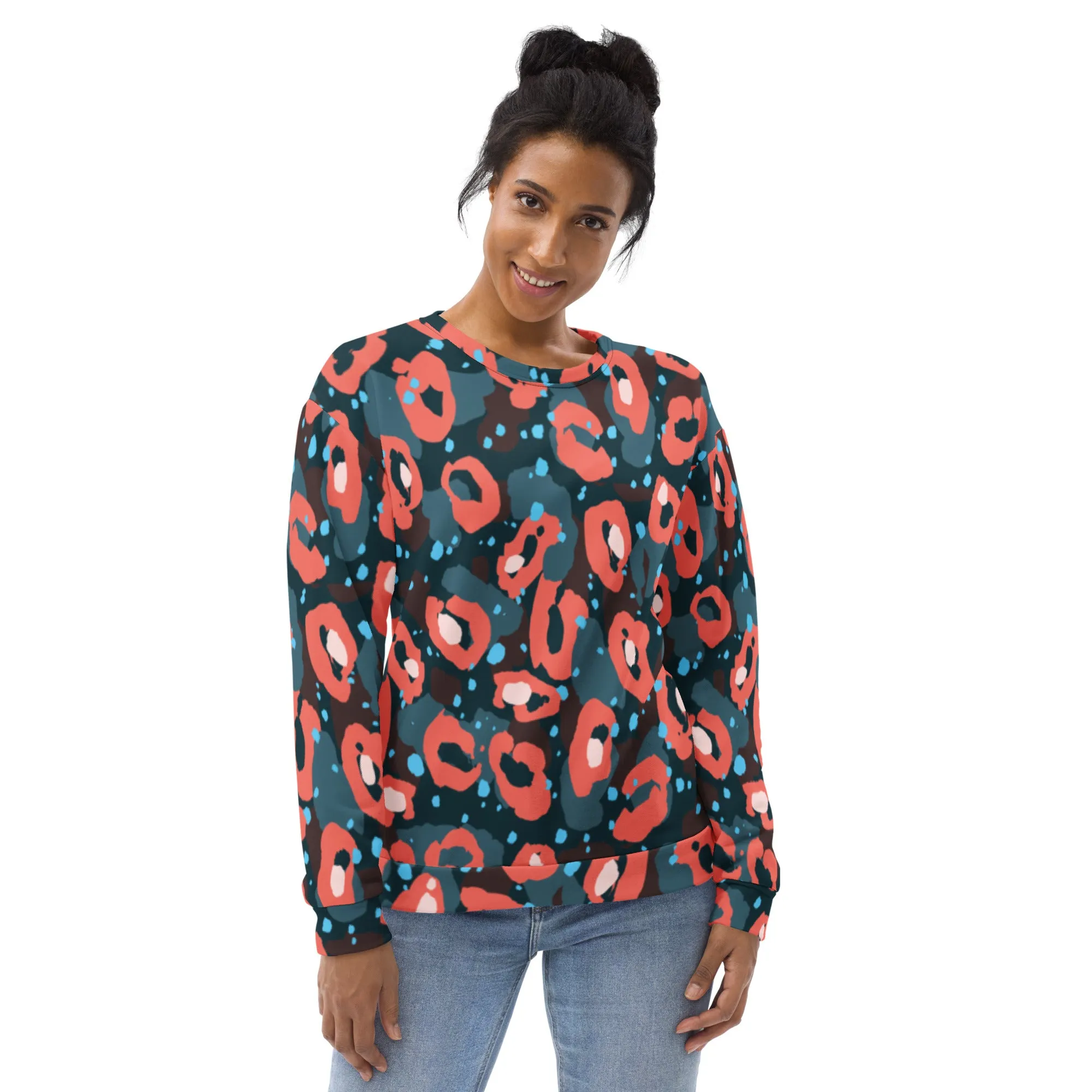 Felpa unisex con fantasia blu e rossa