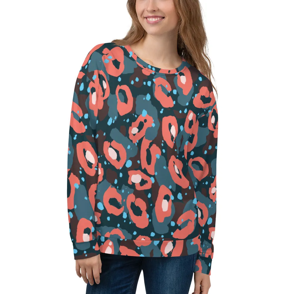 Felpa unisex con fantasia blu e rossa