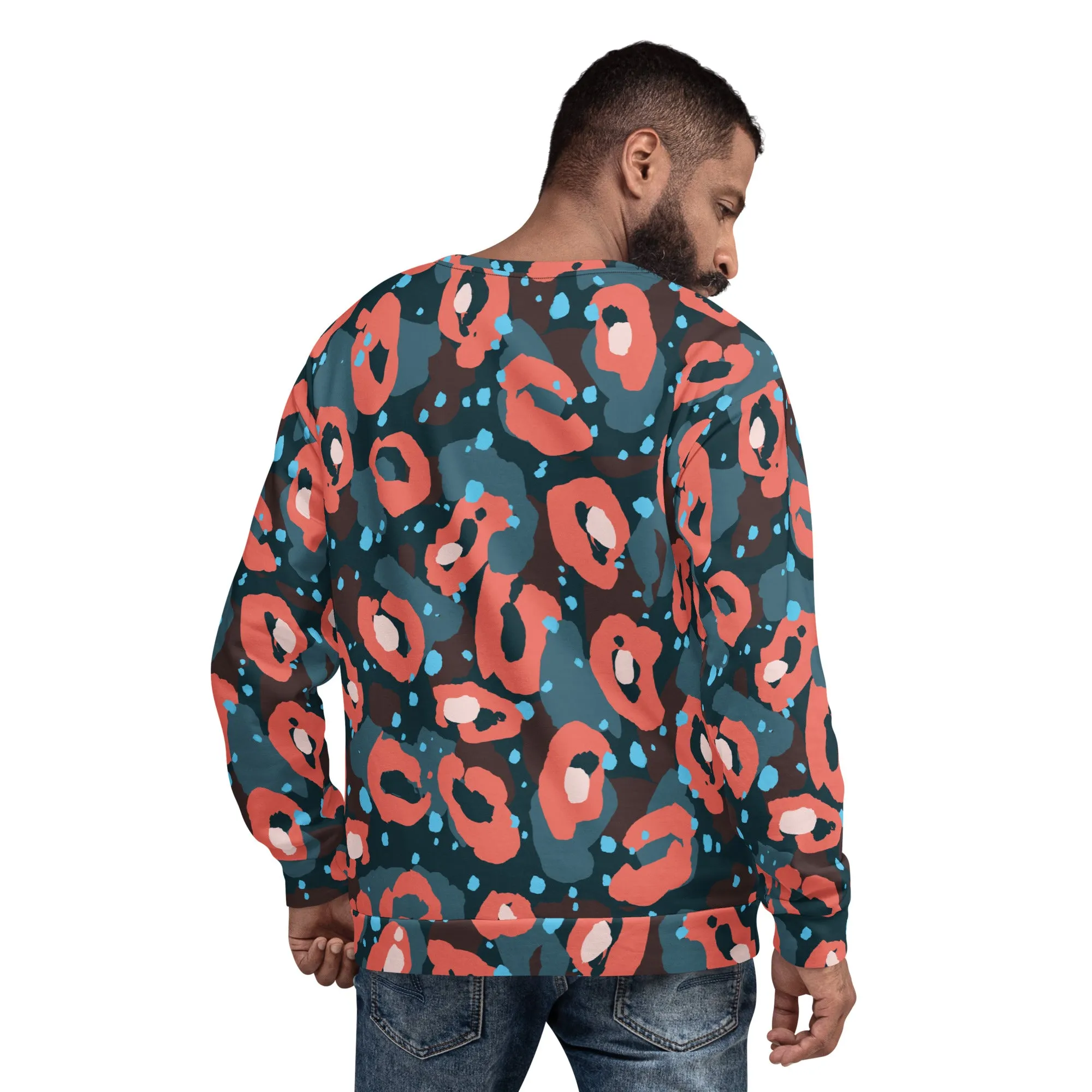 Felpa unisex con fantasia blu e rossa