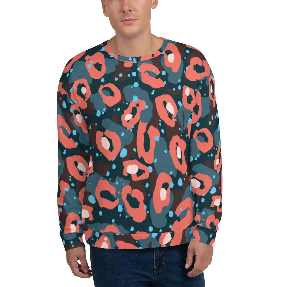 Felpa unisex con fantasia blu e rossa