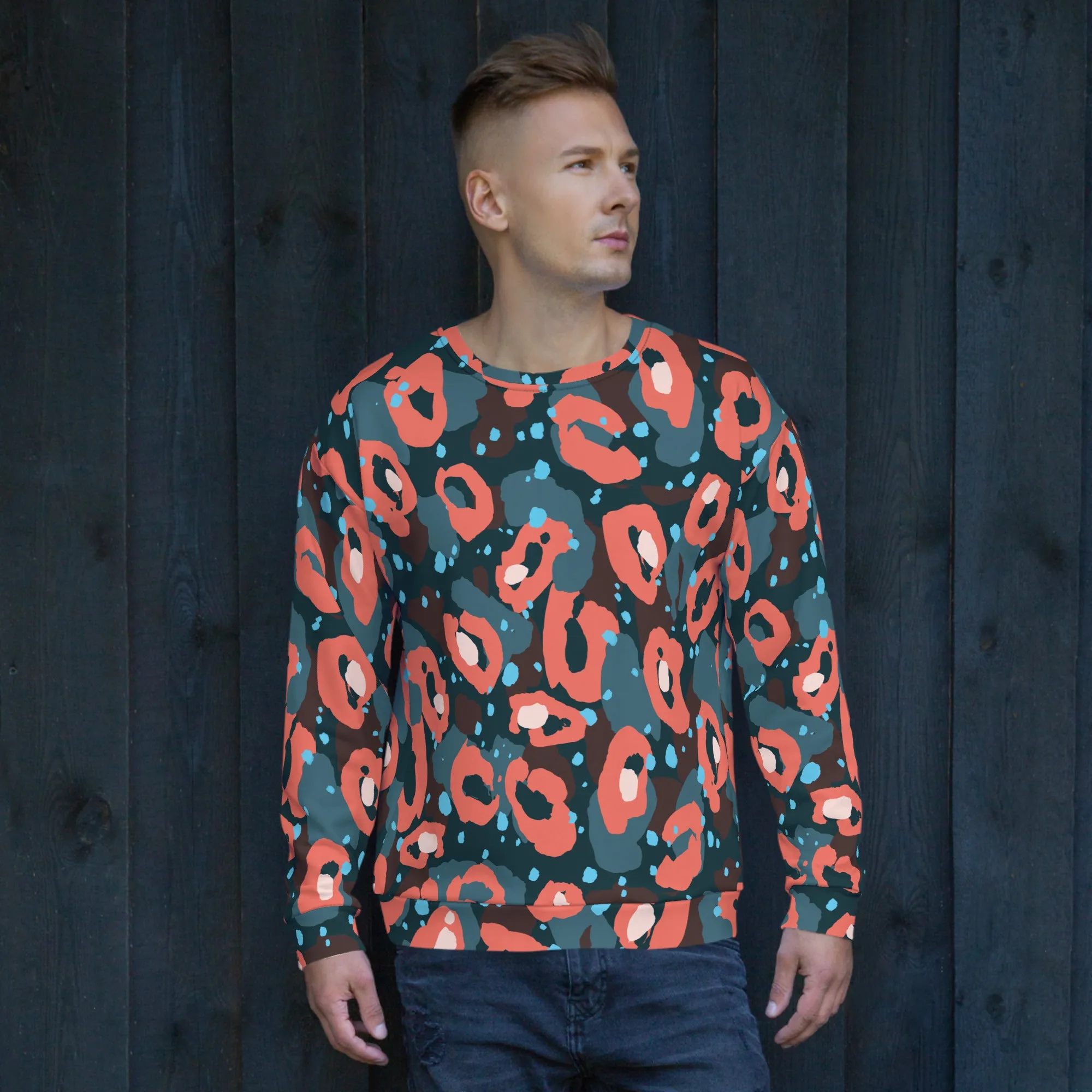 Felpa unisex con fantasia blu e rossa