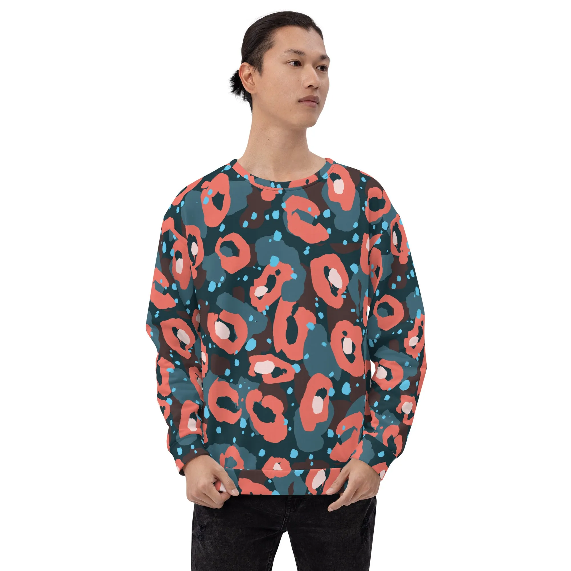 Felpa unisex con fantasia blu e rossa