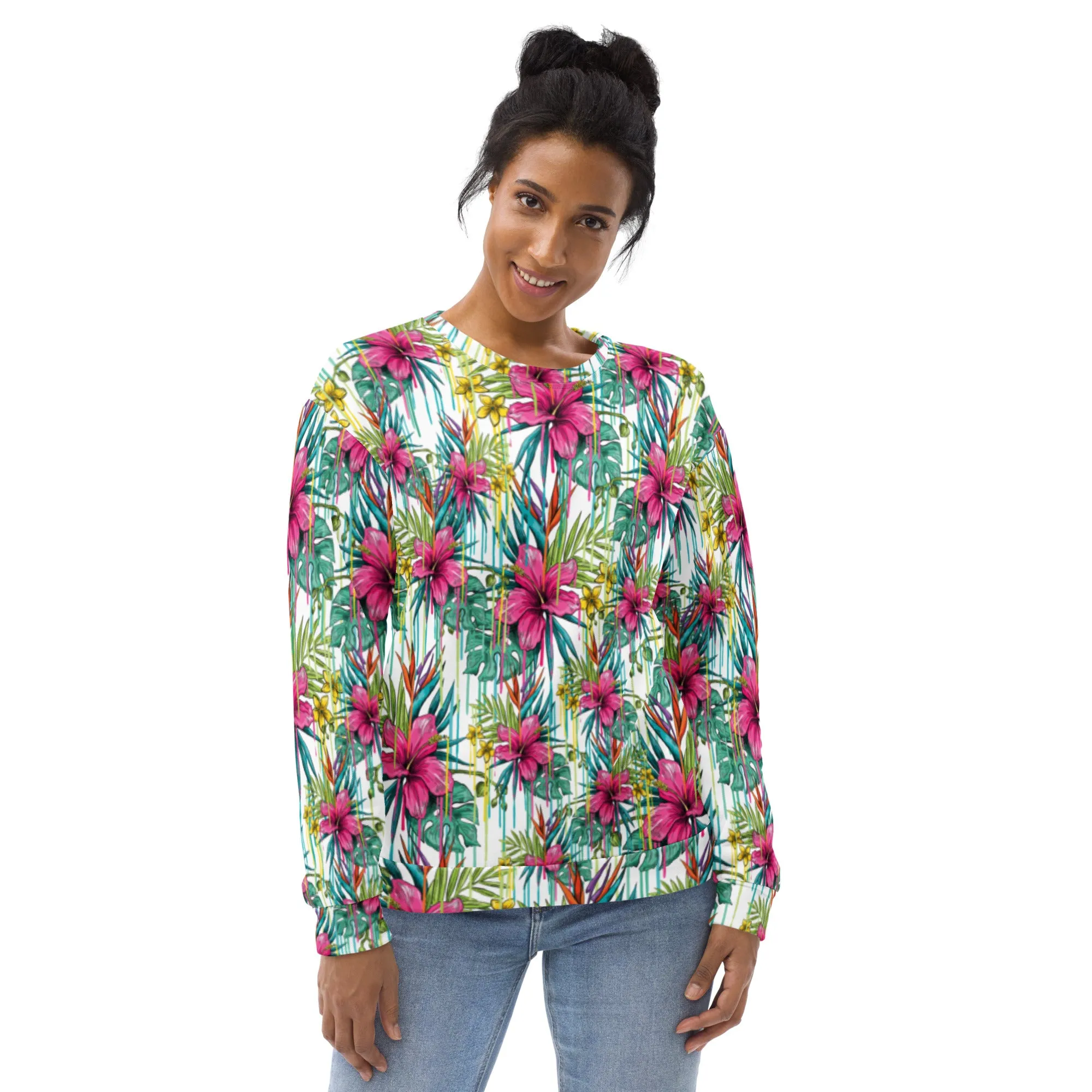Felpa unisex con fiori fucsia