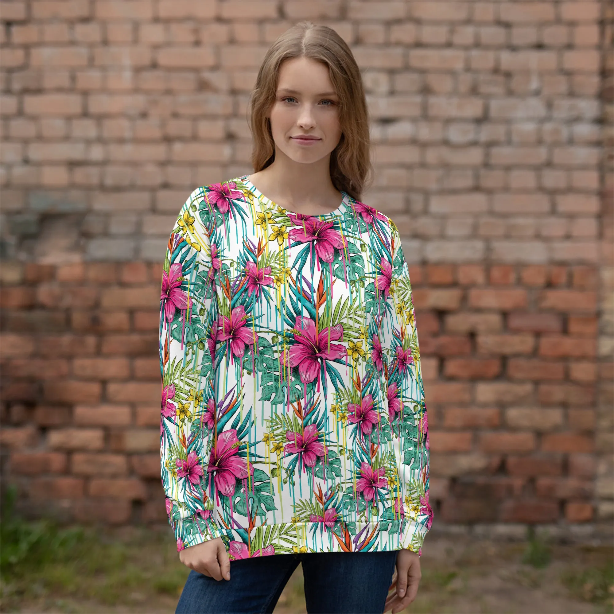 Felpa unisex con fiori fucsia