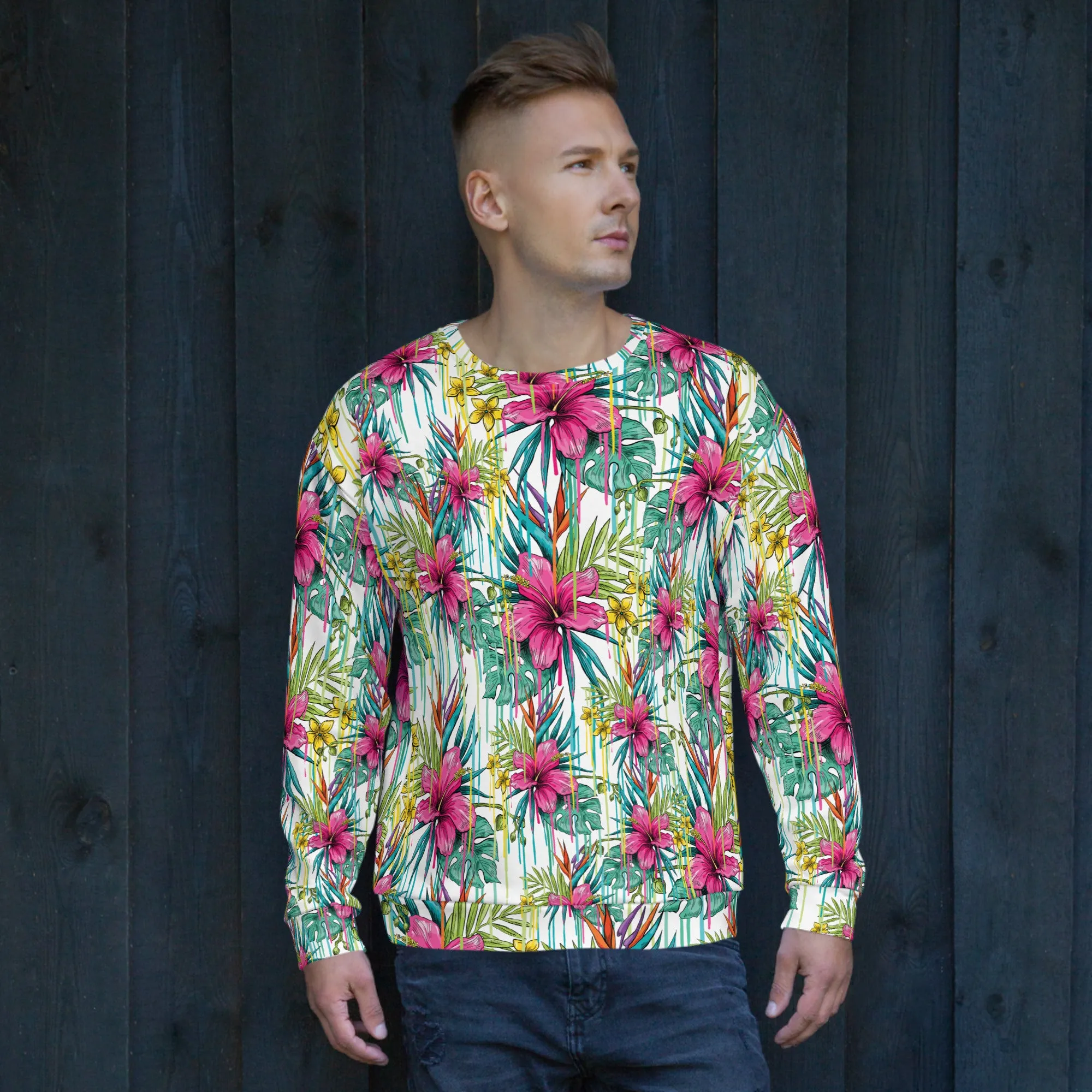 Felpa unisex con fiori fucsia