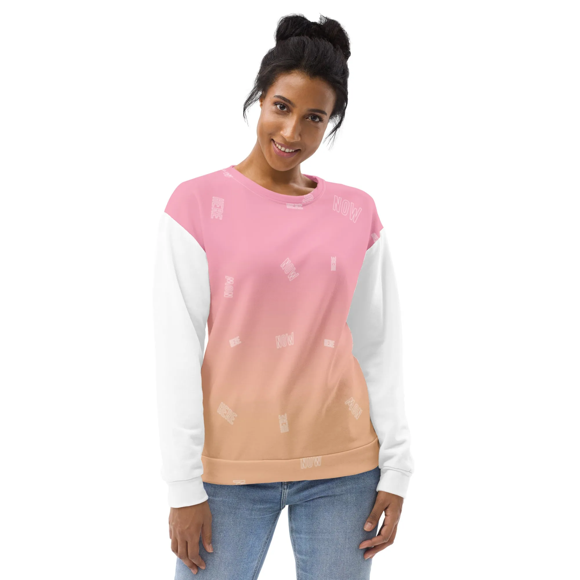 Felpa unisex rosa con maniche bianche