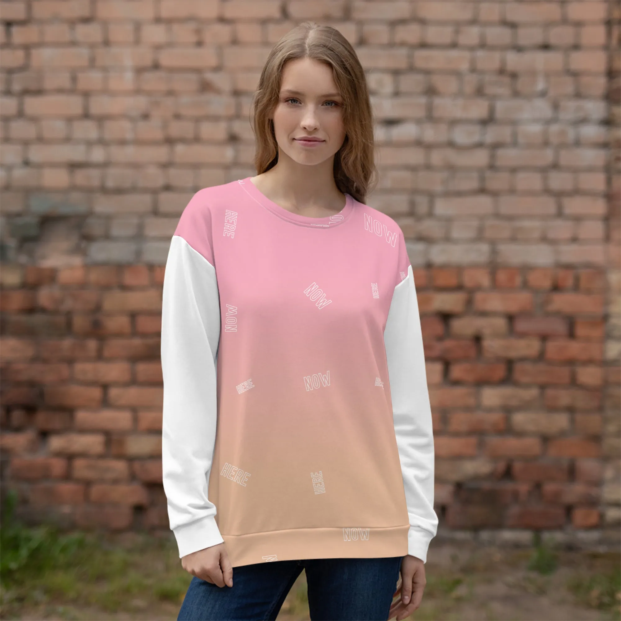 Felpa unisex rosa con maniche bianche
