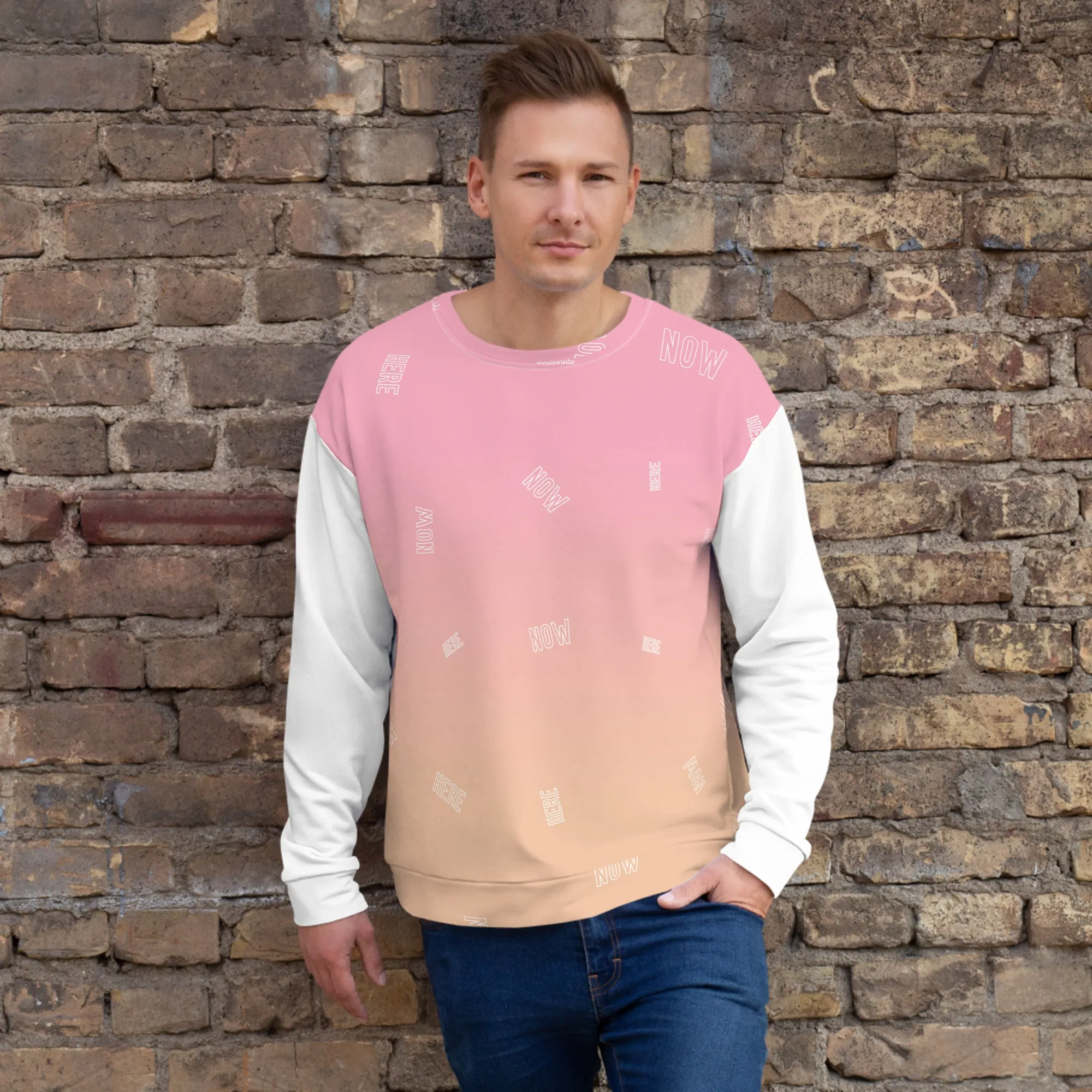 Felpa unisex rosa con maniche bianche