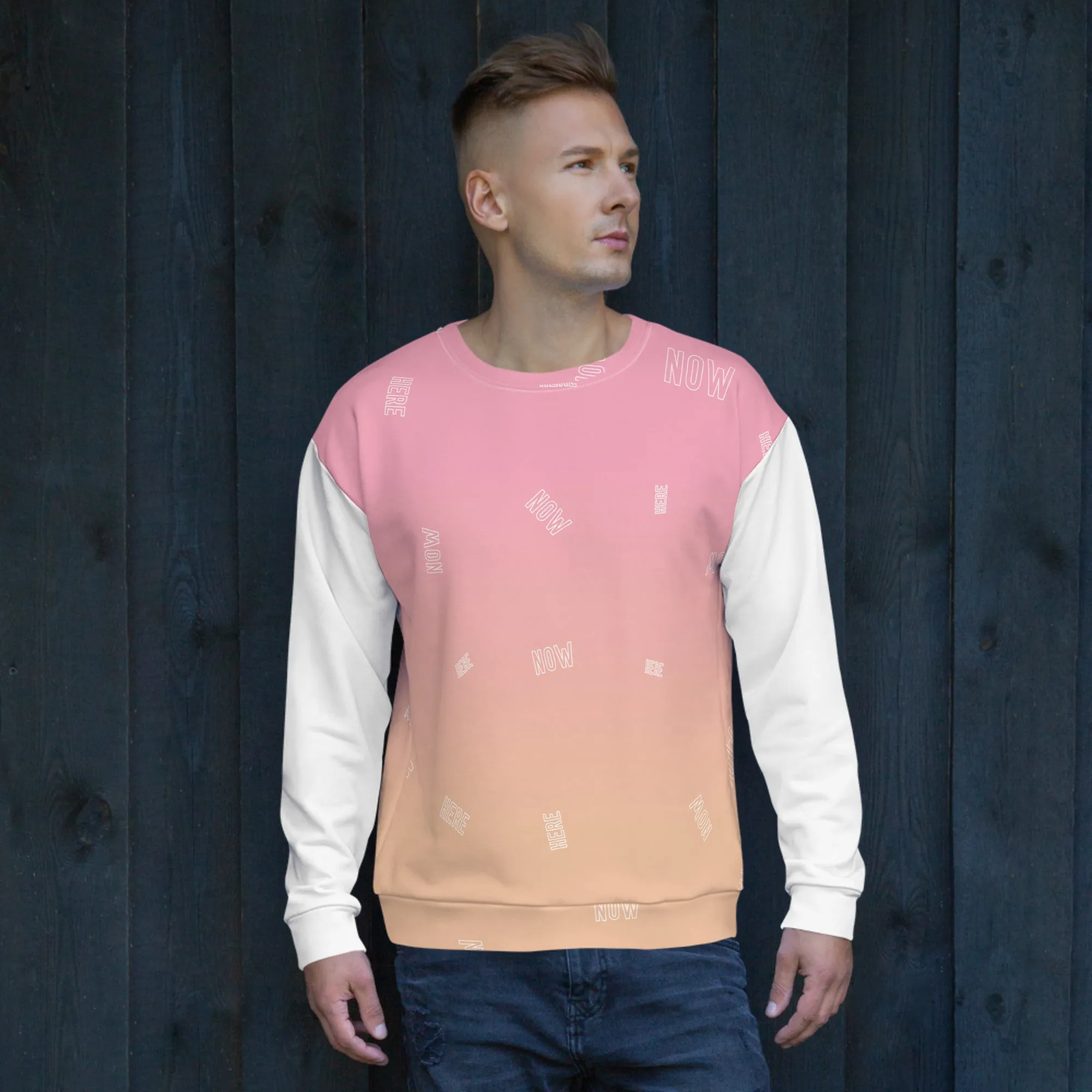 Felpa unisex rosa con maniche bianche
