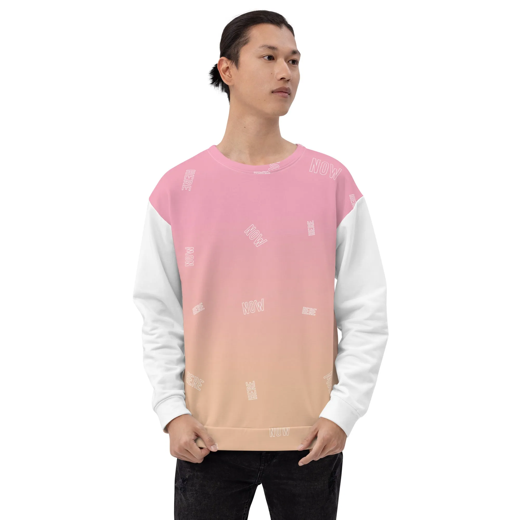 Felpa unisex rosa con maniche bianche