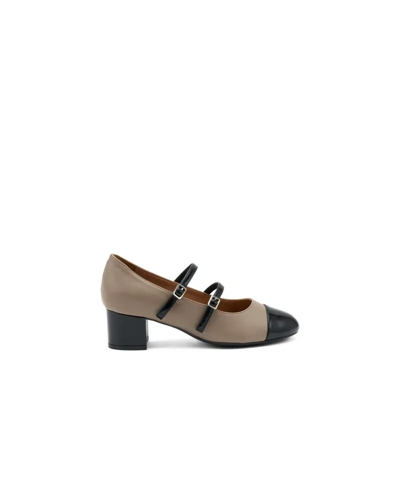 Frau ballerina Mary Jane in pelle tortora e vernice nero 66N7