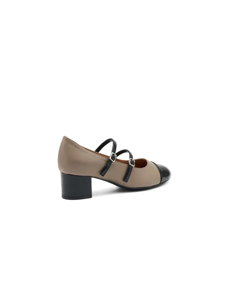Frau ballerina Mary Jane in pelle tortora e vernice nero 66N7