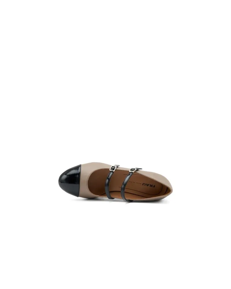 Frau ballerina Mary Jane in pelle tortora e vernice nero 66N7