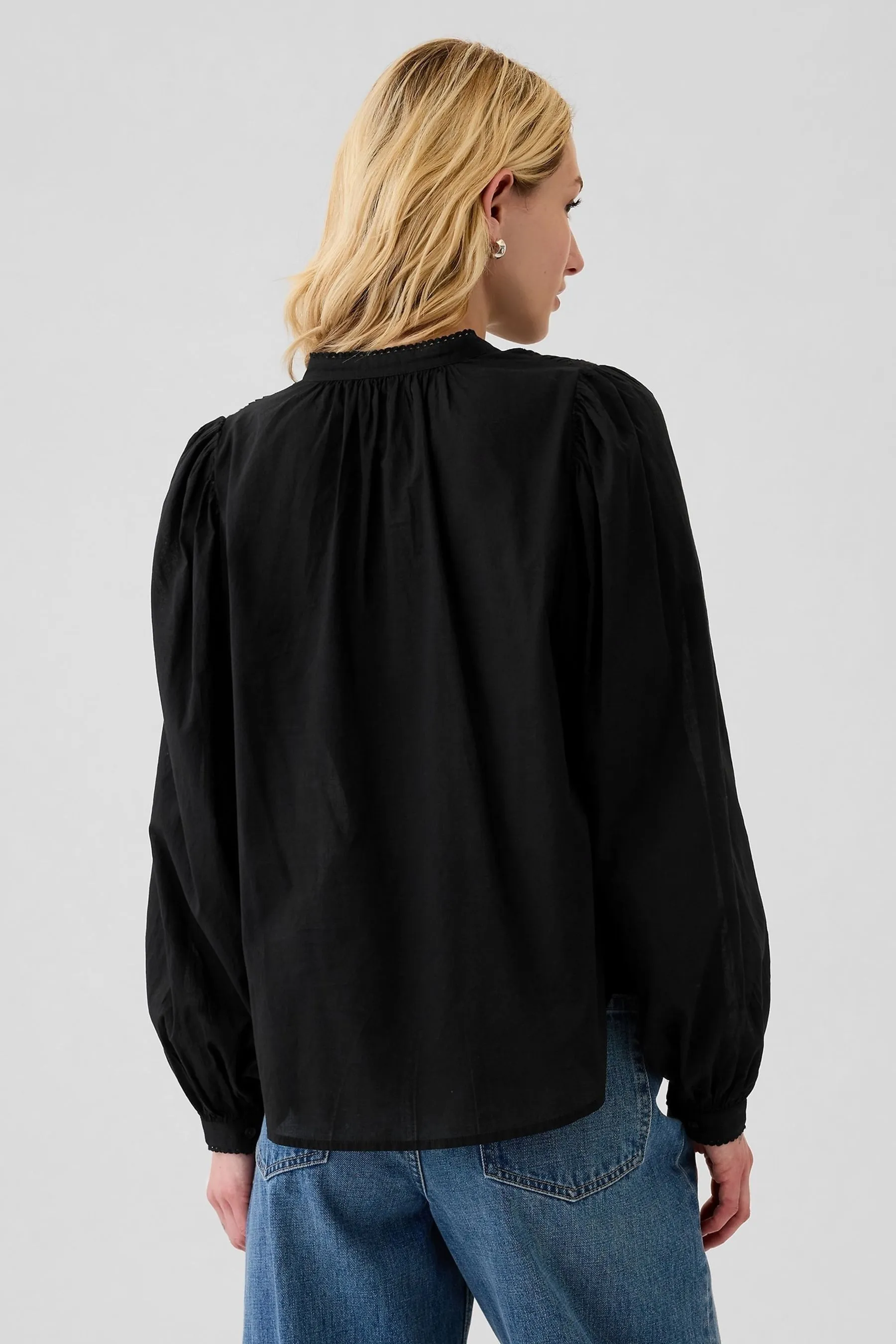Gap Lace-Trim Long Sleeve Blouse    