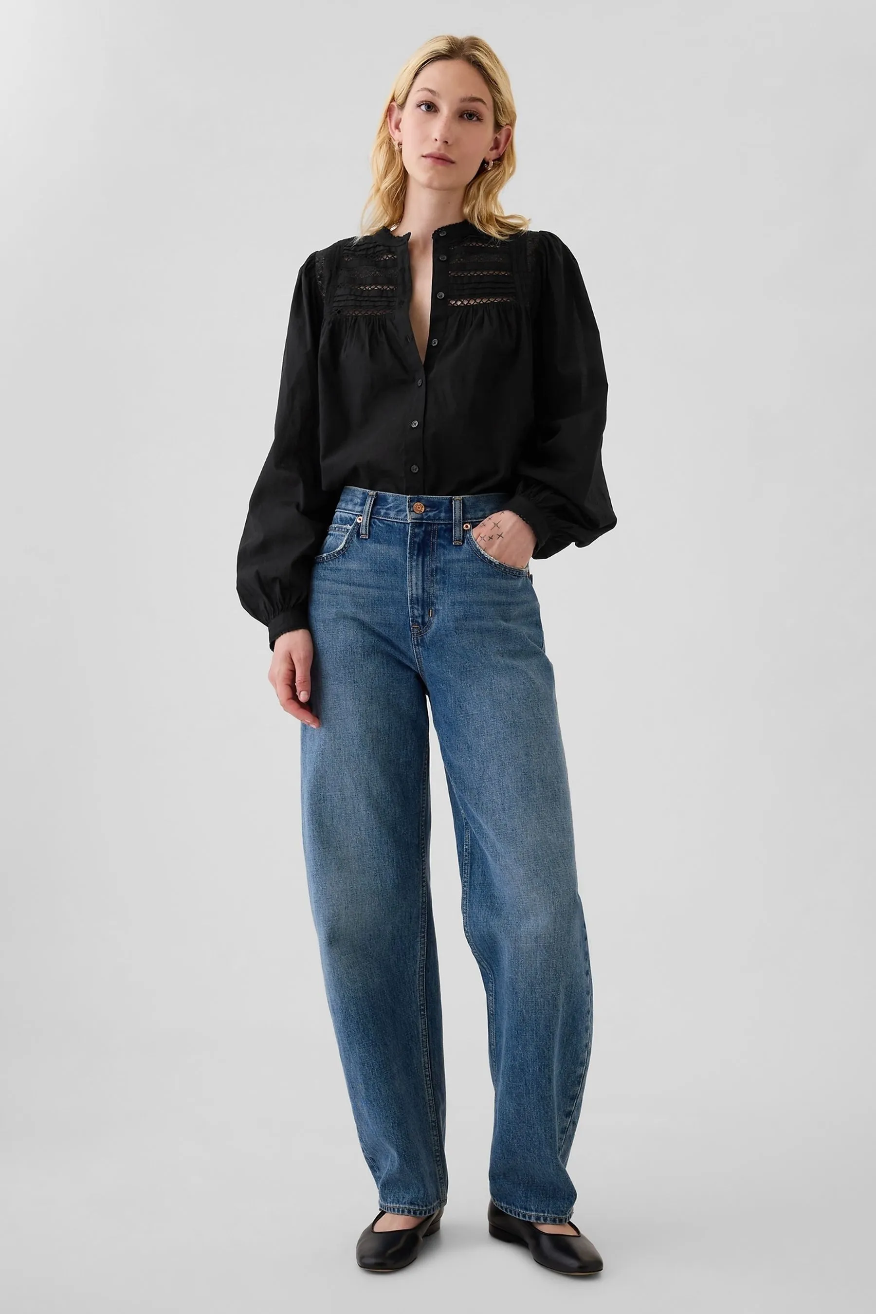 Gap Lace-Trim Long Sleeve Blouse    