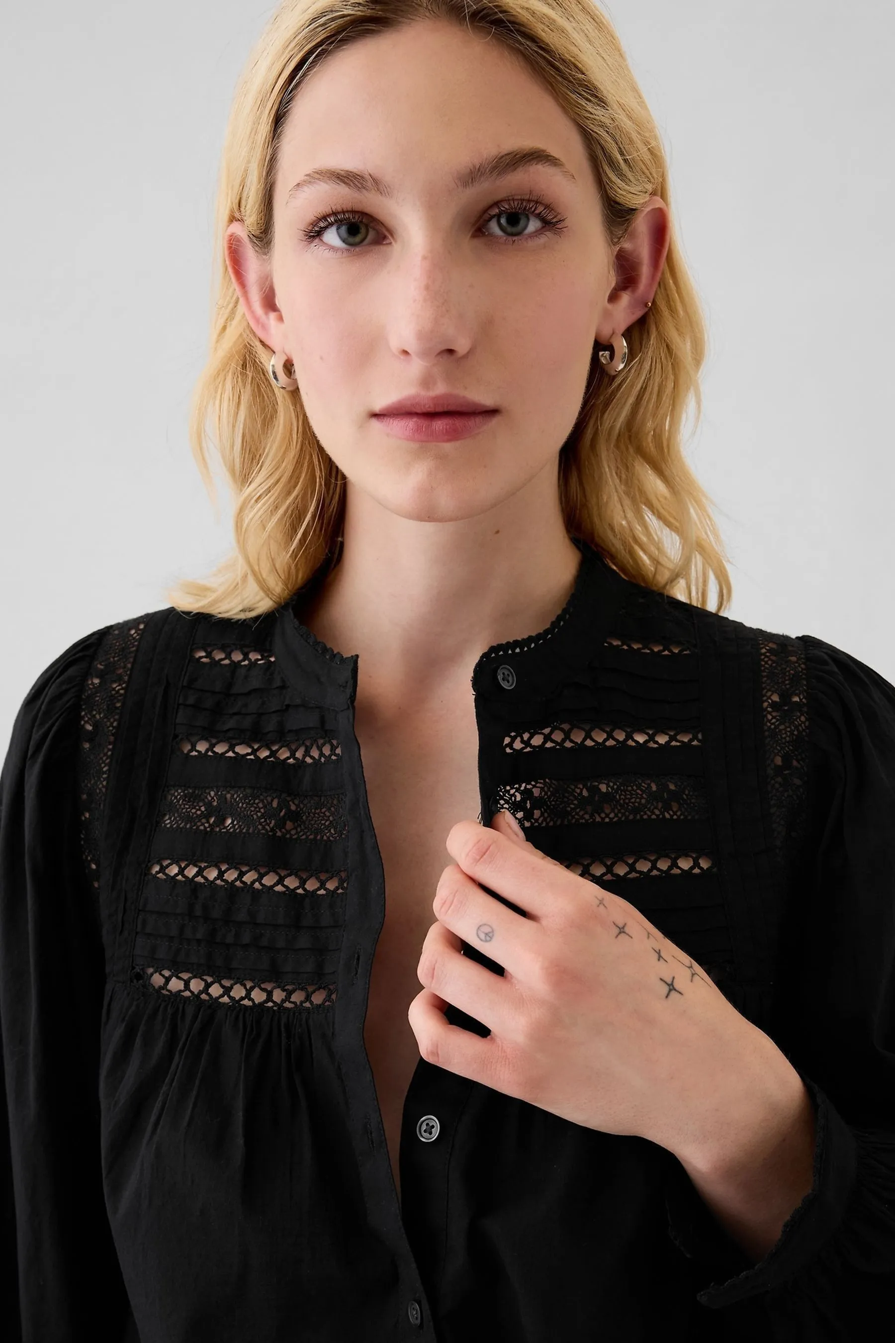 Gap Lace-Trim Long Sleeve Blouse    