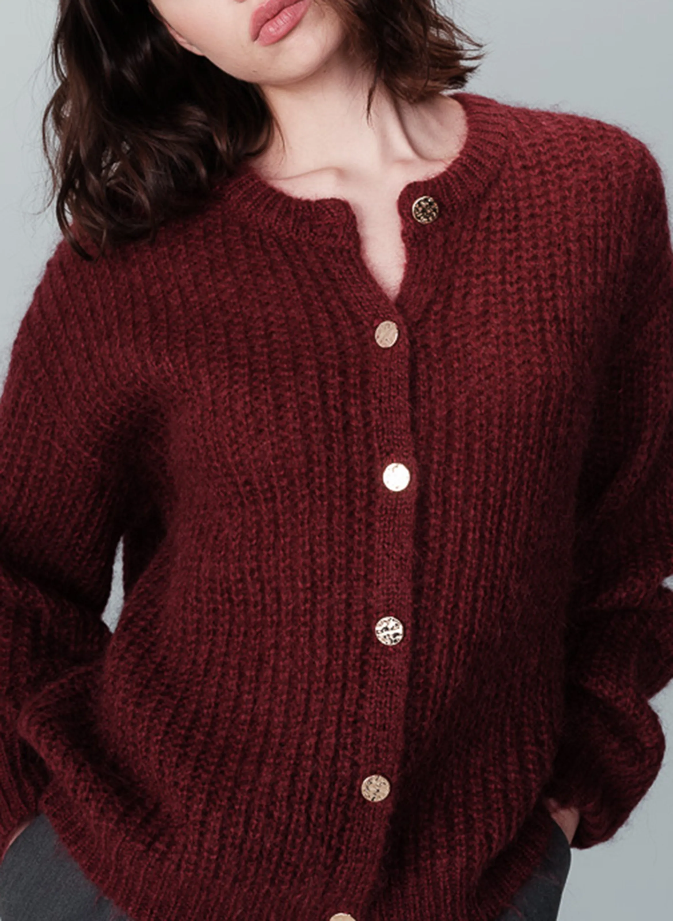  GRACE ET MILA   NAIS - Gilet a collo rotondo diritto in maglia lavorata | Rosso