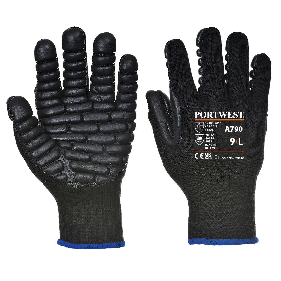 Guanti da lavoro Portwest Hand Protection, Tg. XXL, in Elastico, Poliestere, Gomma cloroprene, col. Nero