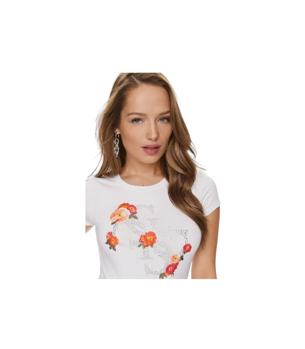 Guess Donna T-Shirt Manica Corta  Flower Quattro Logo R3