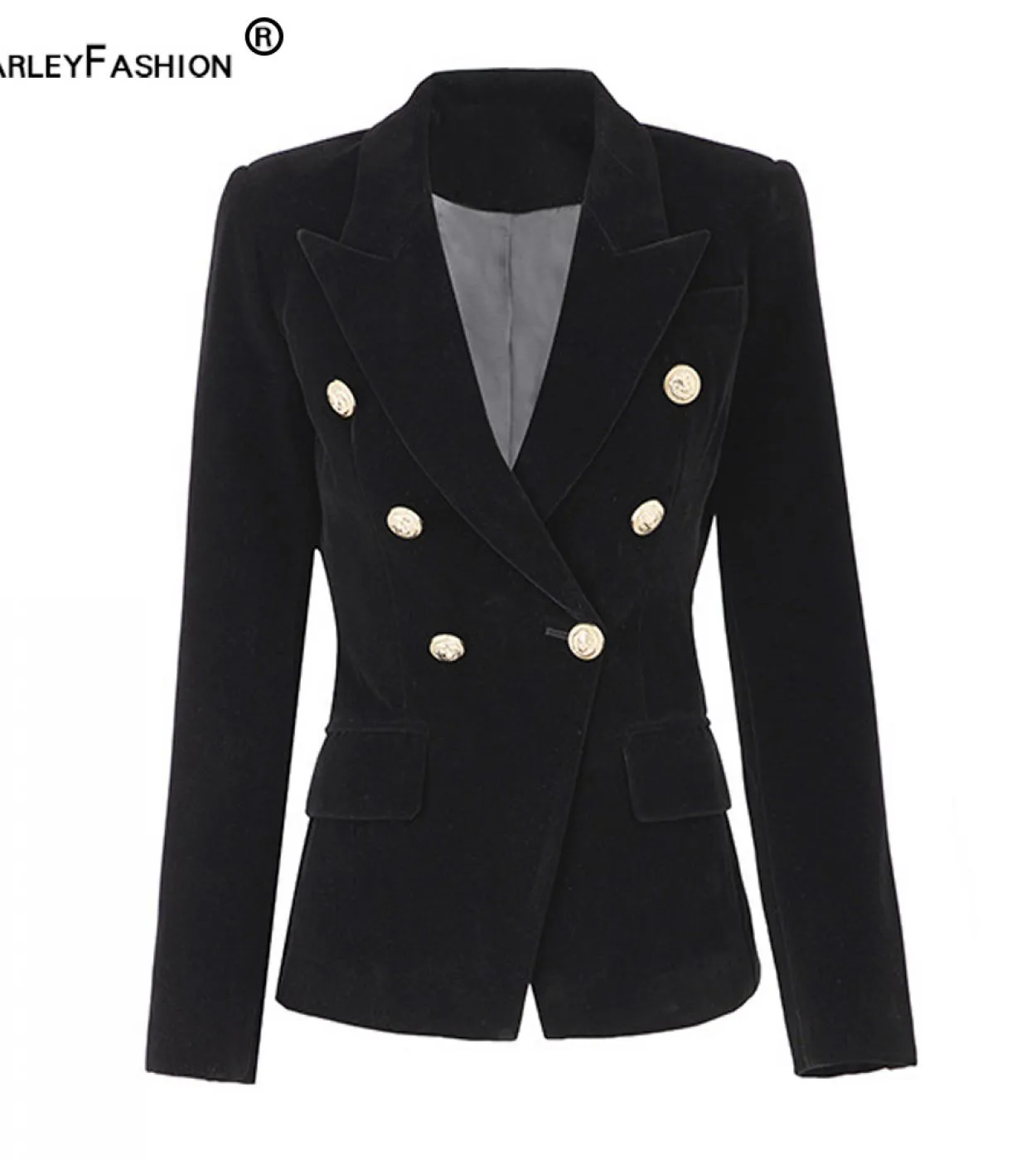 Harleyfashion Design Donna Autunno Primavera Capispalla Giacche Bottoni in metallo Blazer in velluto casual di qualità solida