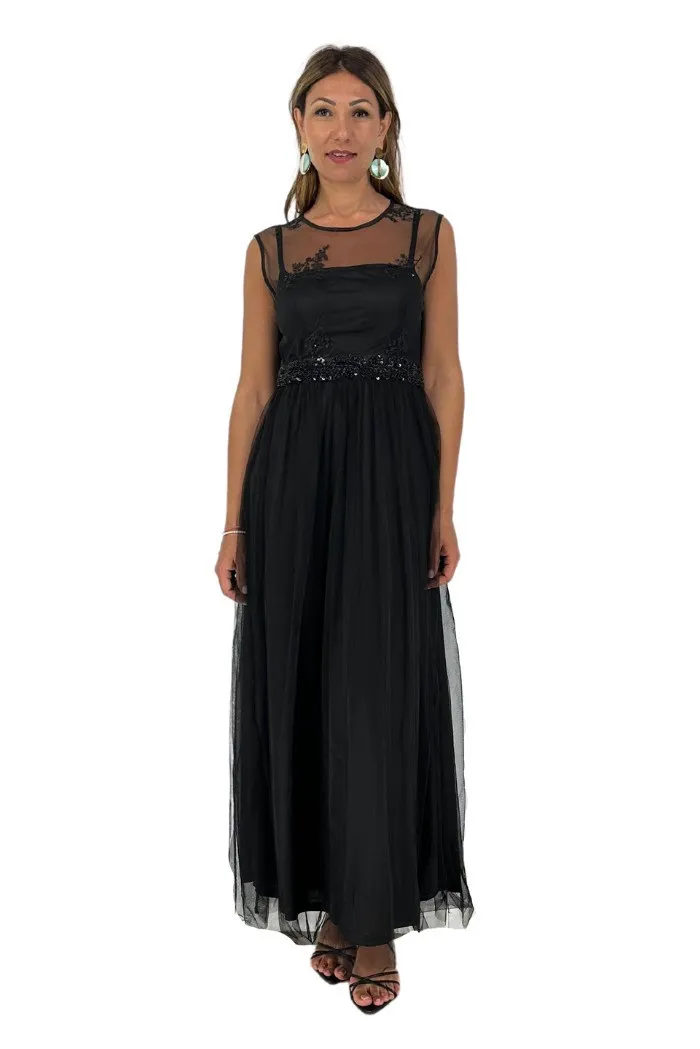 Influencer abito lungo in tulle a strati con gonna ampia x327
