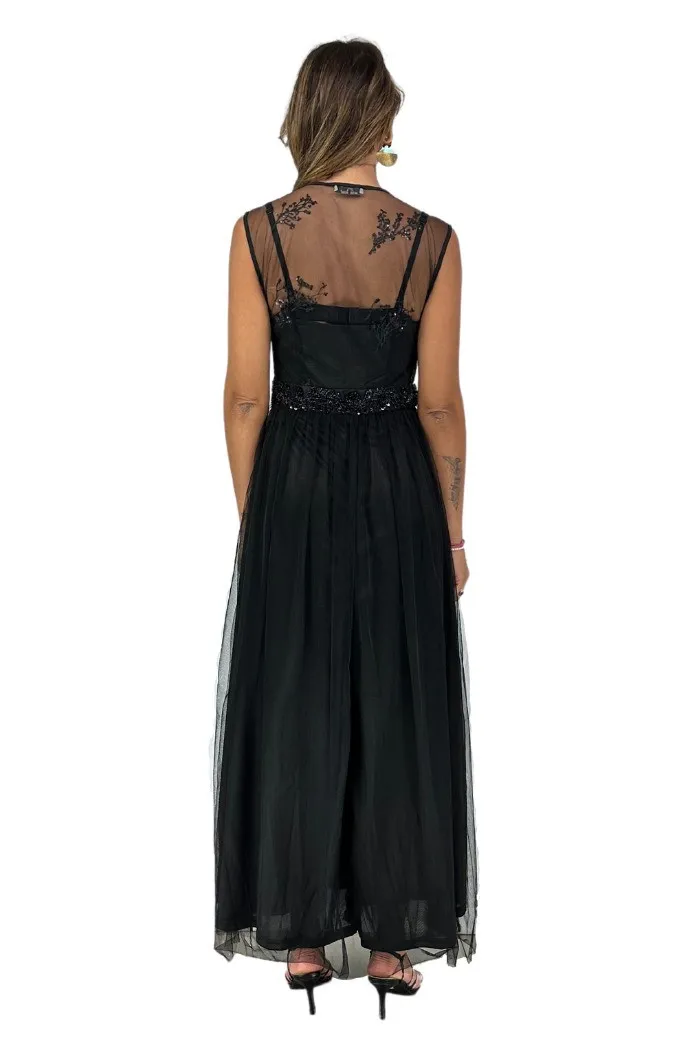 Influencer abito lungo in tulle a strati con gonna ampia x327