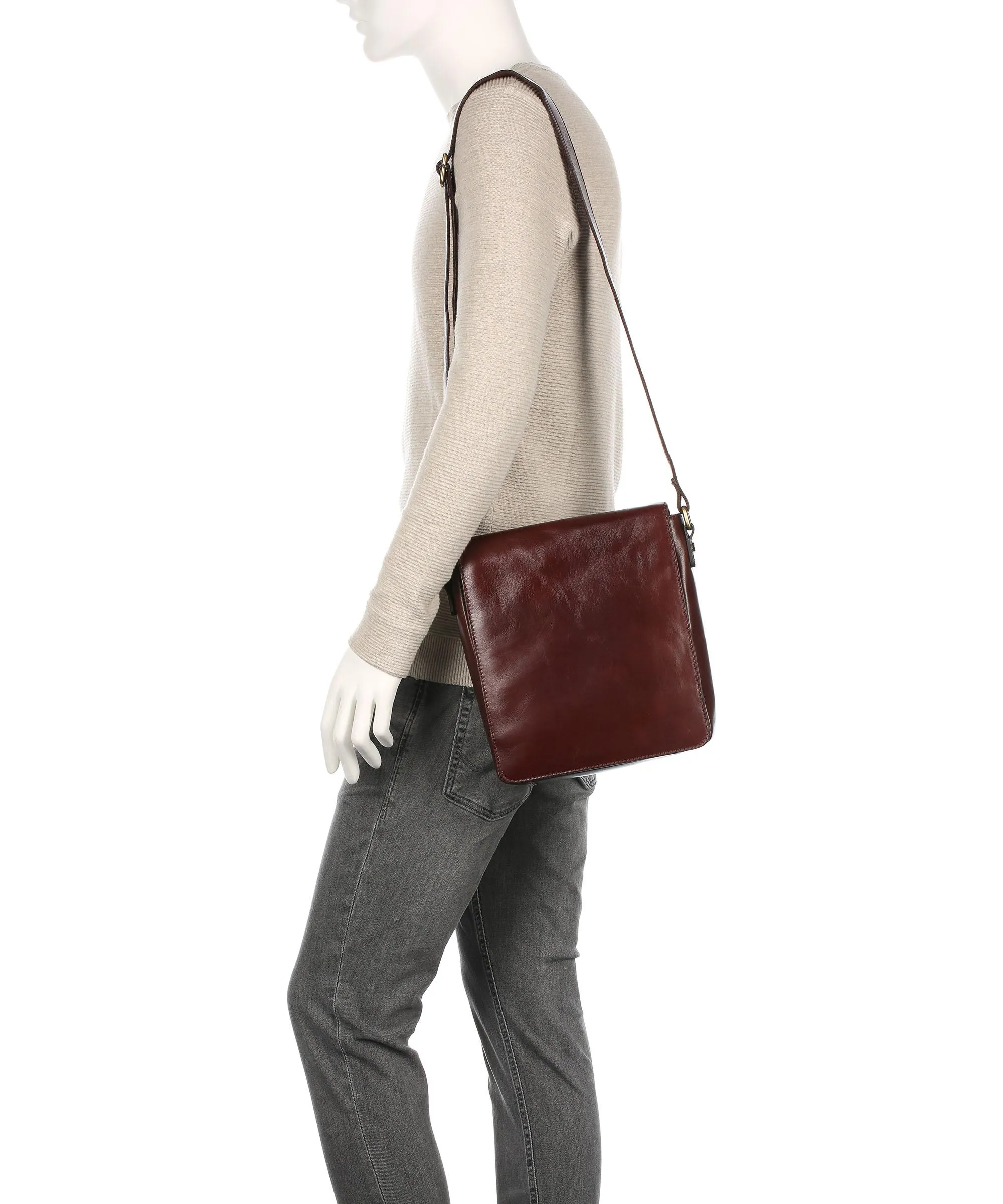  Leonhard Heyden Cambridge Borsa a tracolla pelle di vacchetta pull-up marrone rosso  