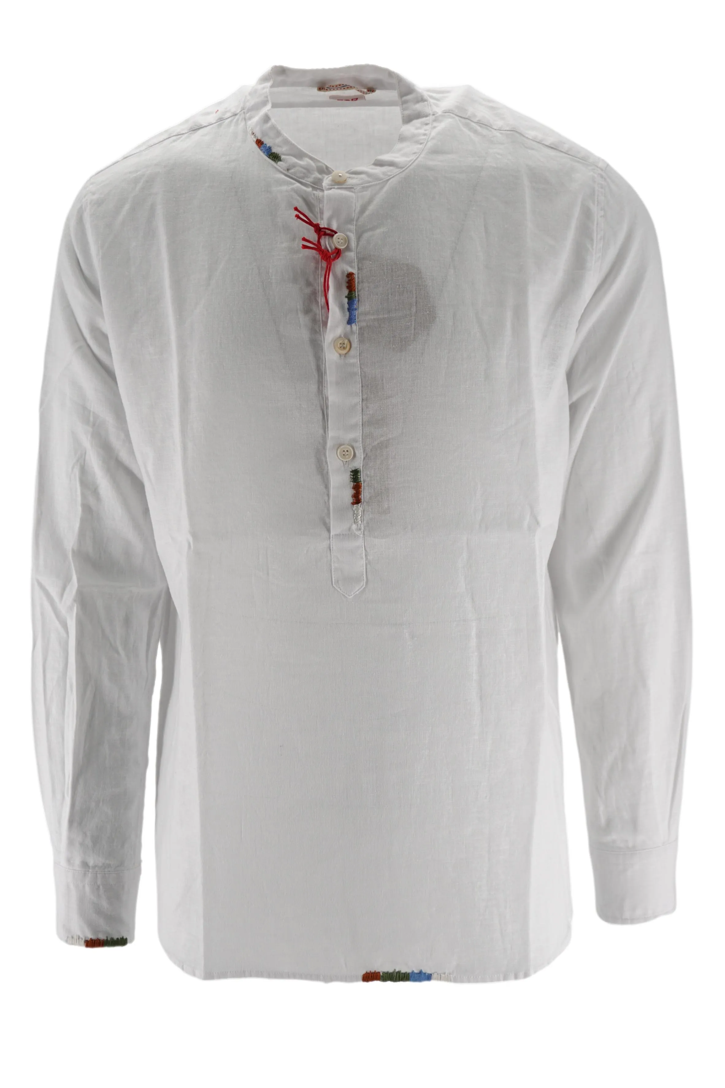 Linen Shirt with Mandarin Collar / White