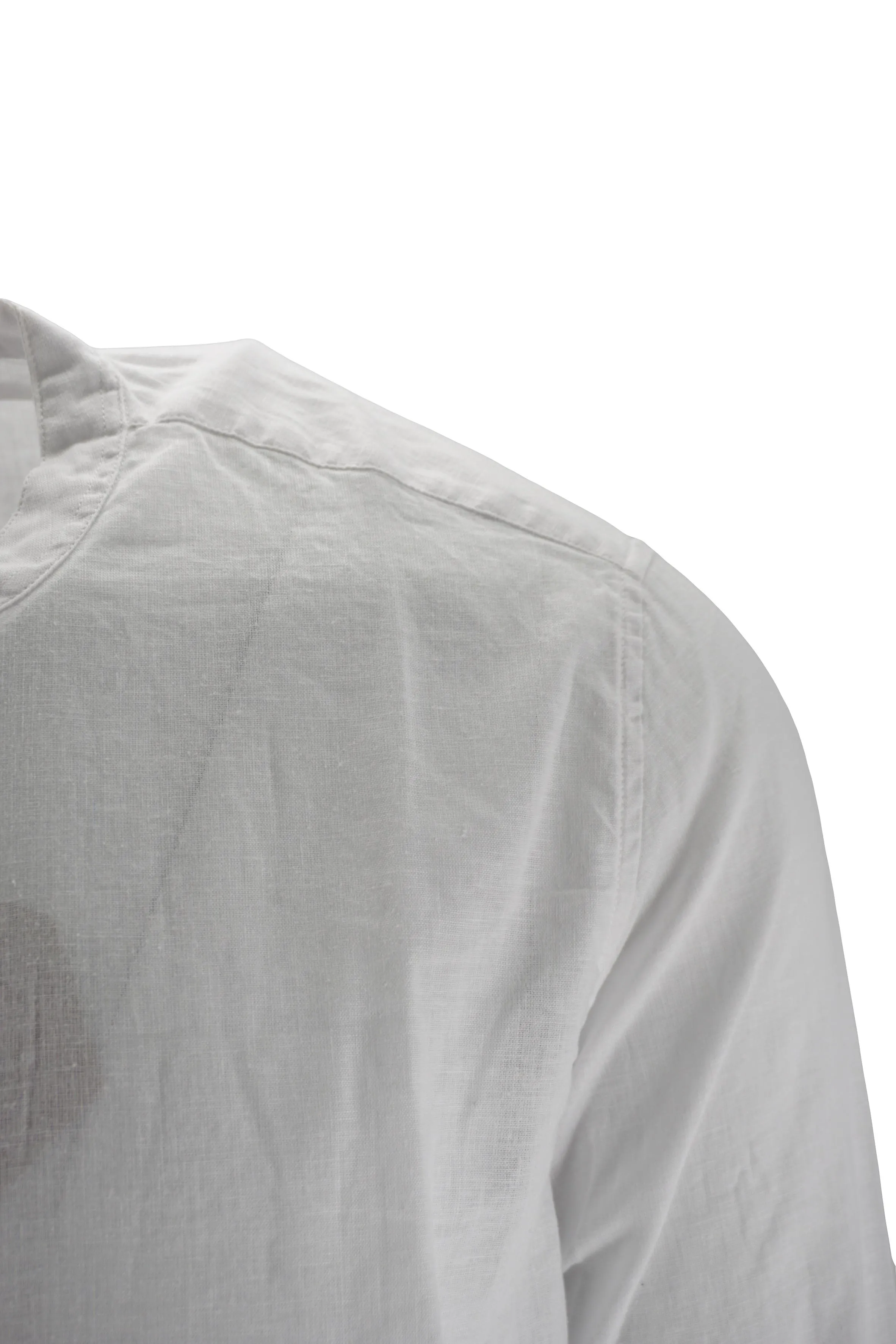 Linen Shirt with Mandarin Collar / White