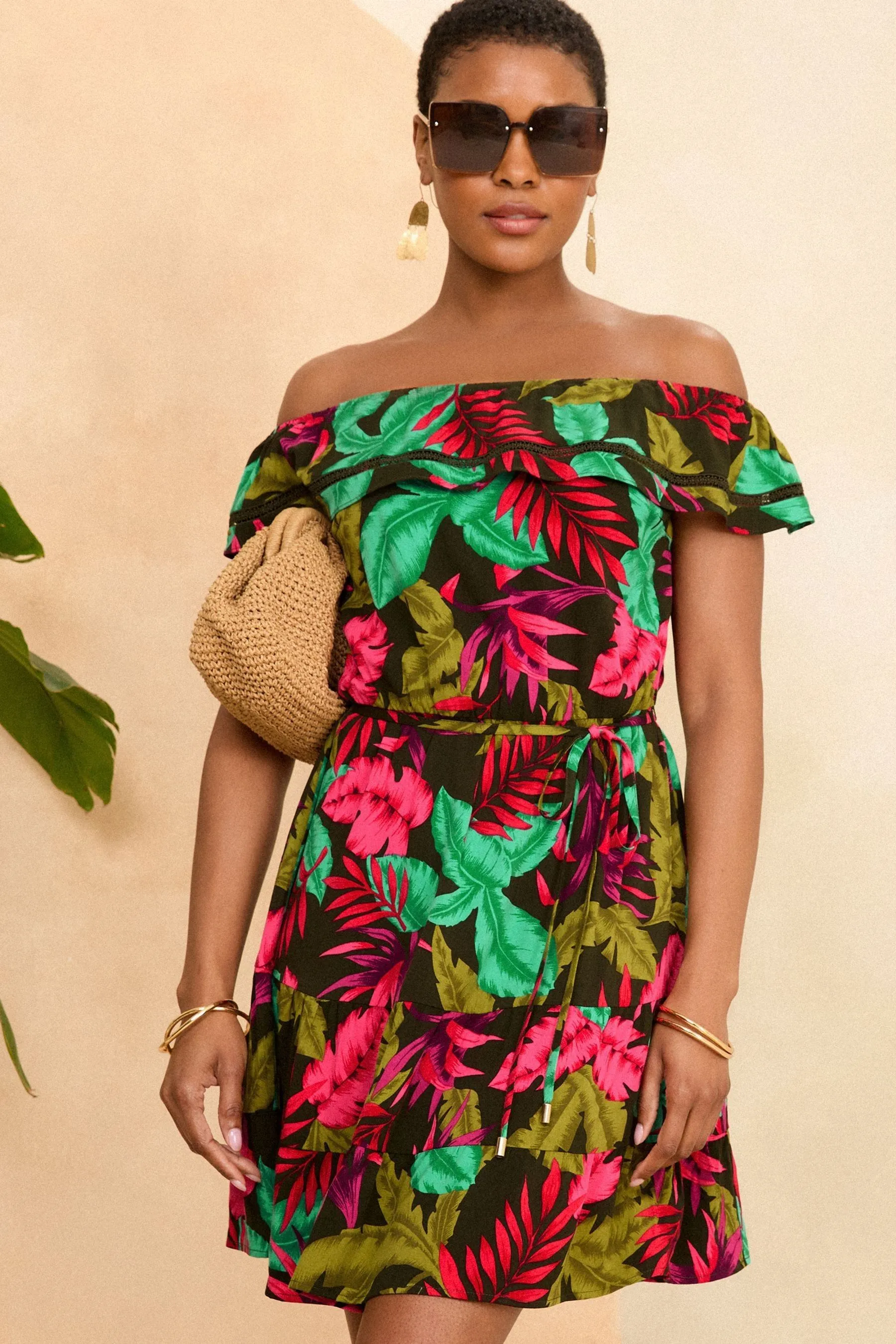Love & Roses - Abito corto con scollo alla Bardot