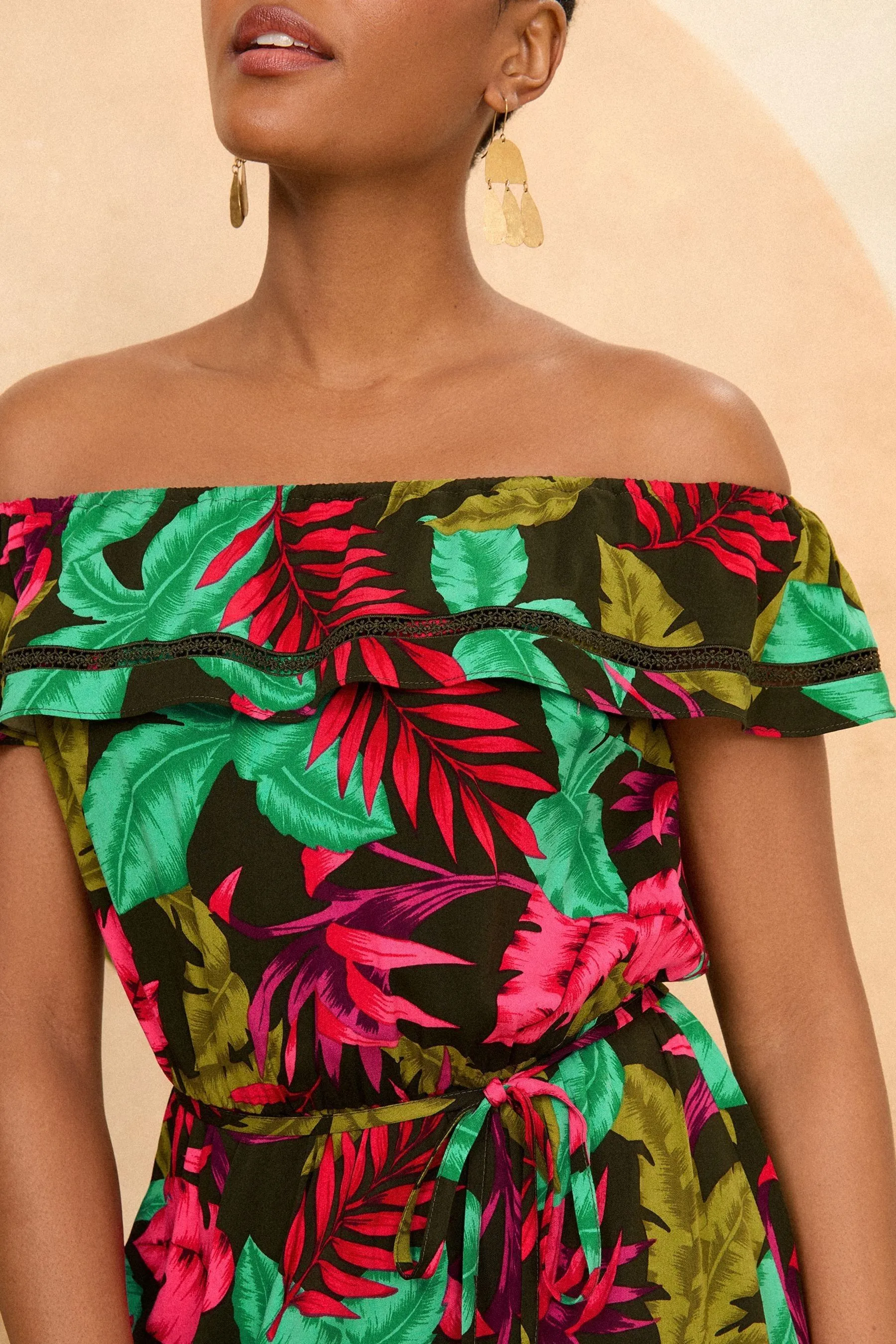 Love & Roses - Abito corto con scollo alla Bardot