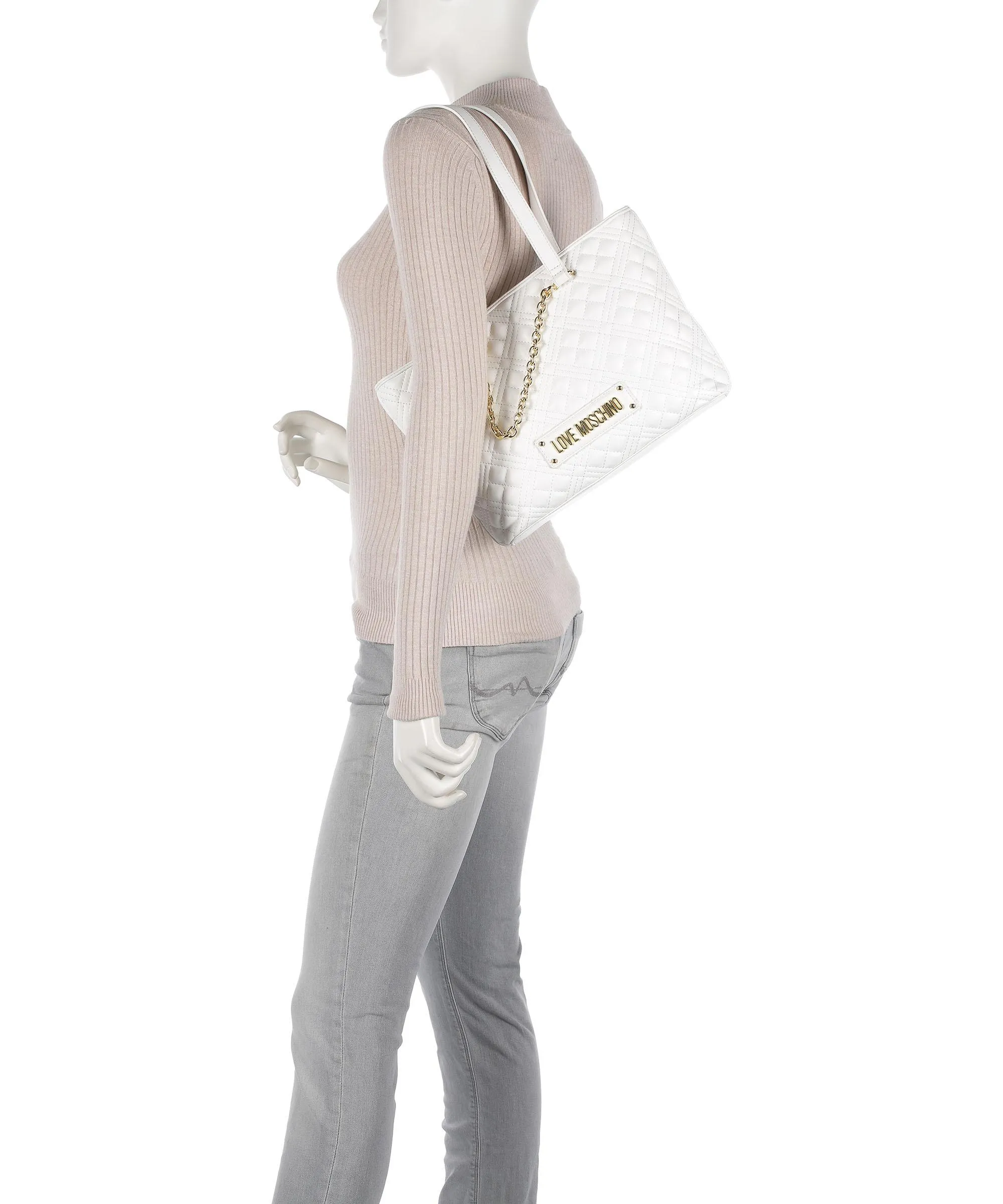  Love Moschino Quilted Borsa shopper pelle sintetica bianco  