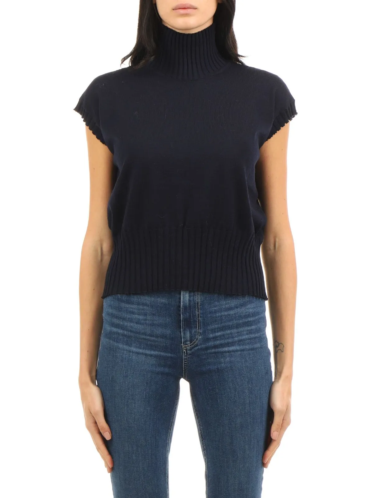 MAGLIA A COLLO ALTO IN LANA MERINO BLU