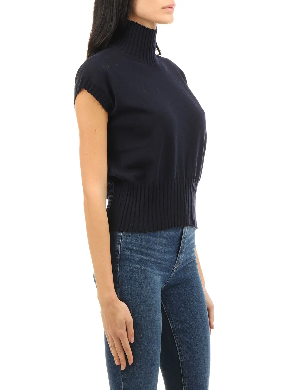 MAGLIA A COLLO ALTO IN LANA MERINO BLU