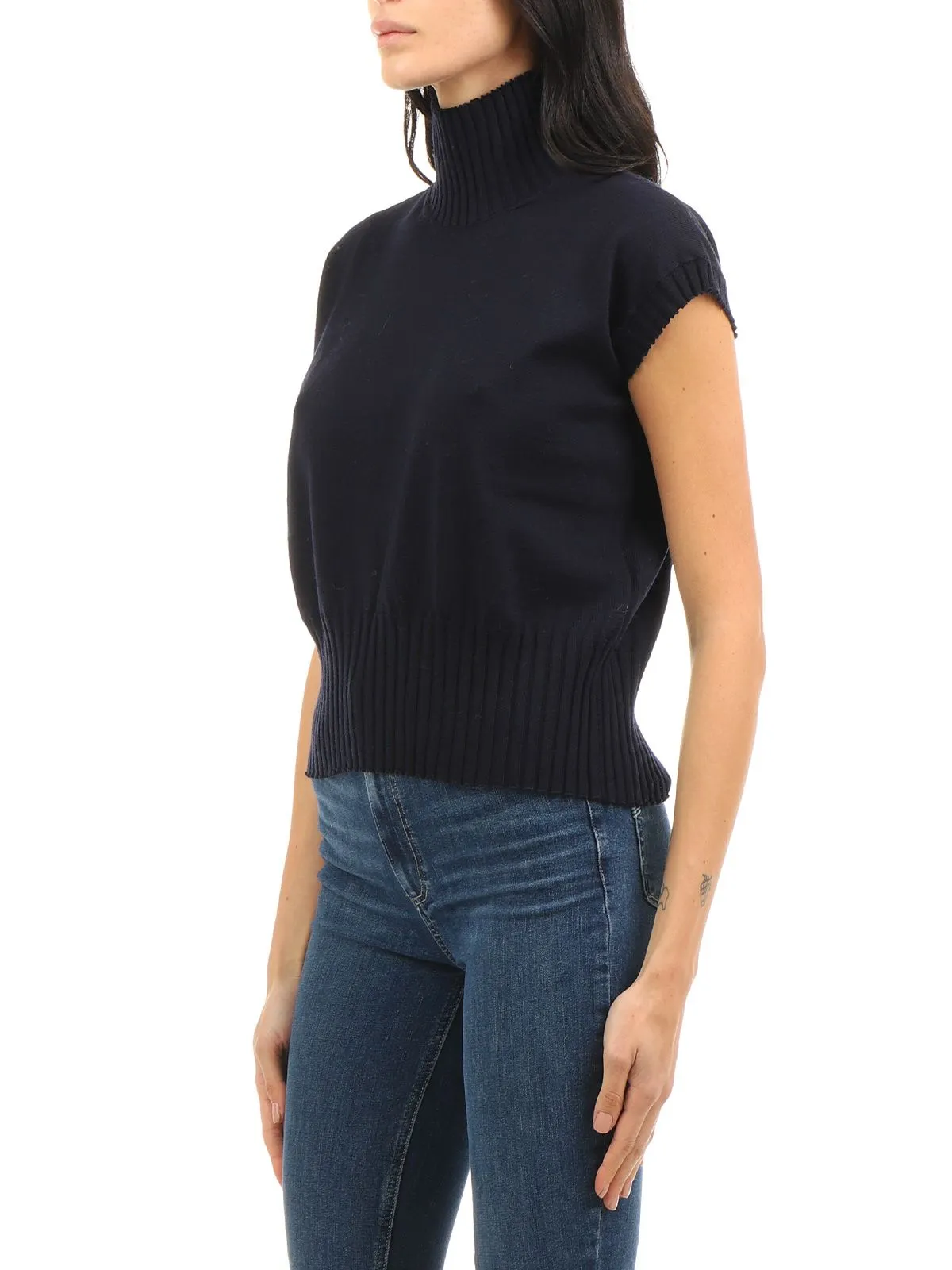 MAGLIA A COLLO ALTO IN LANA MERINO BLU