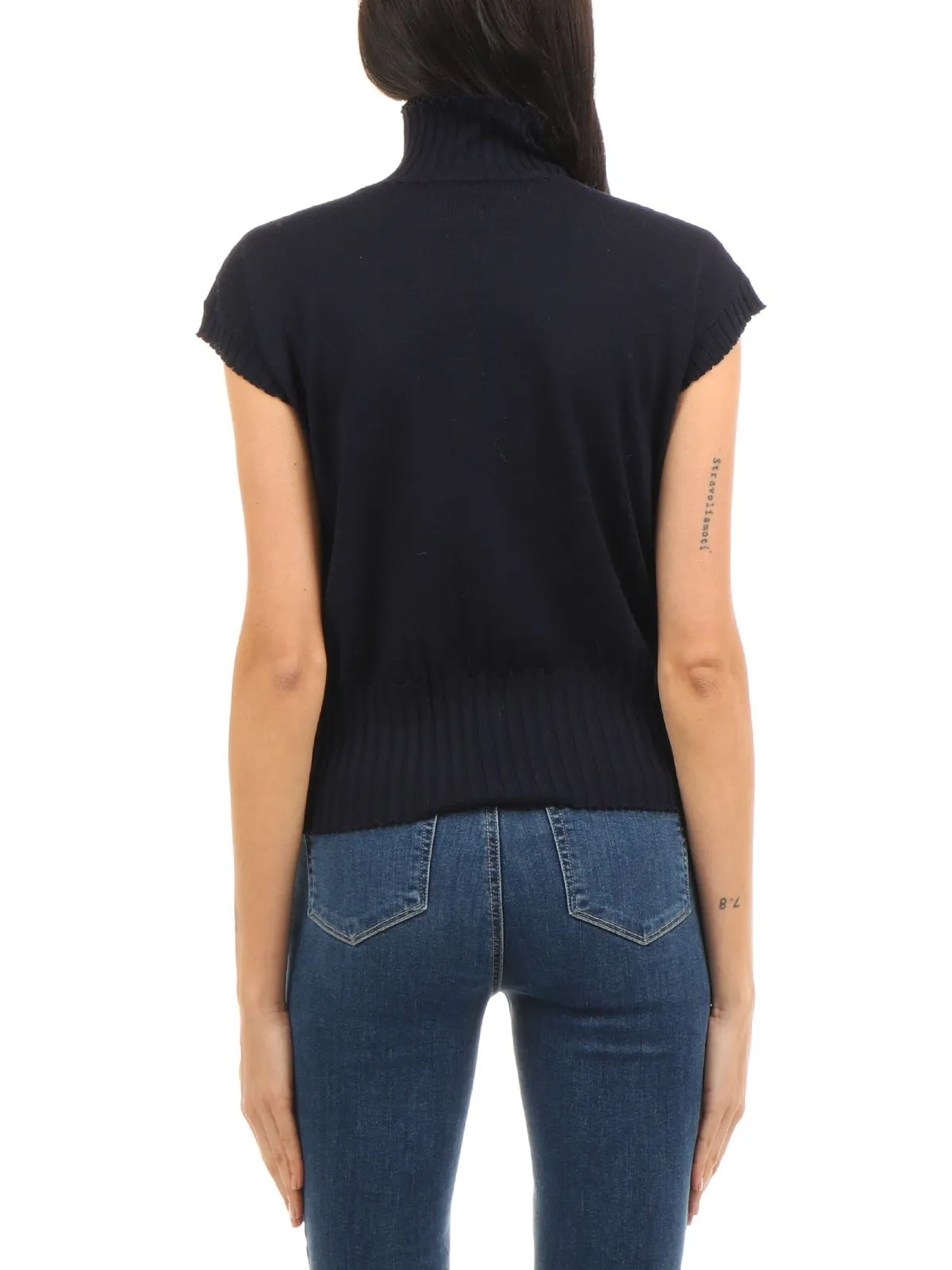 MAGLIA A COLLO ALTO IN LANA MERINO BLU
