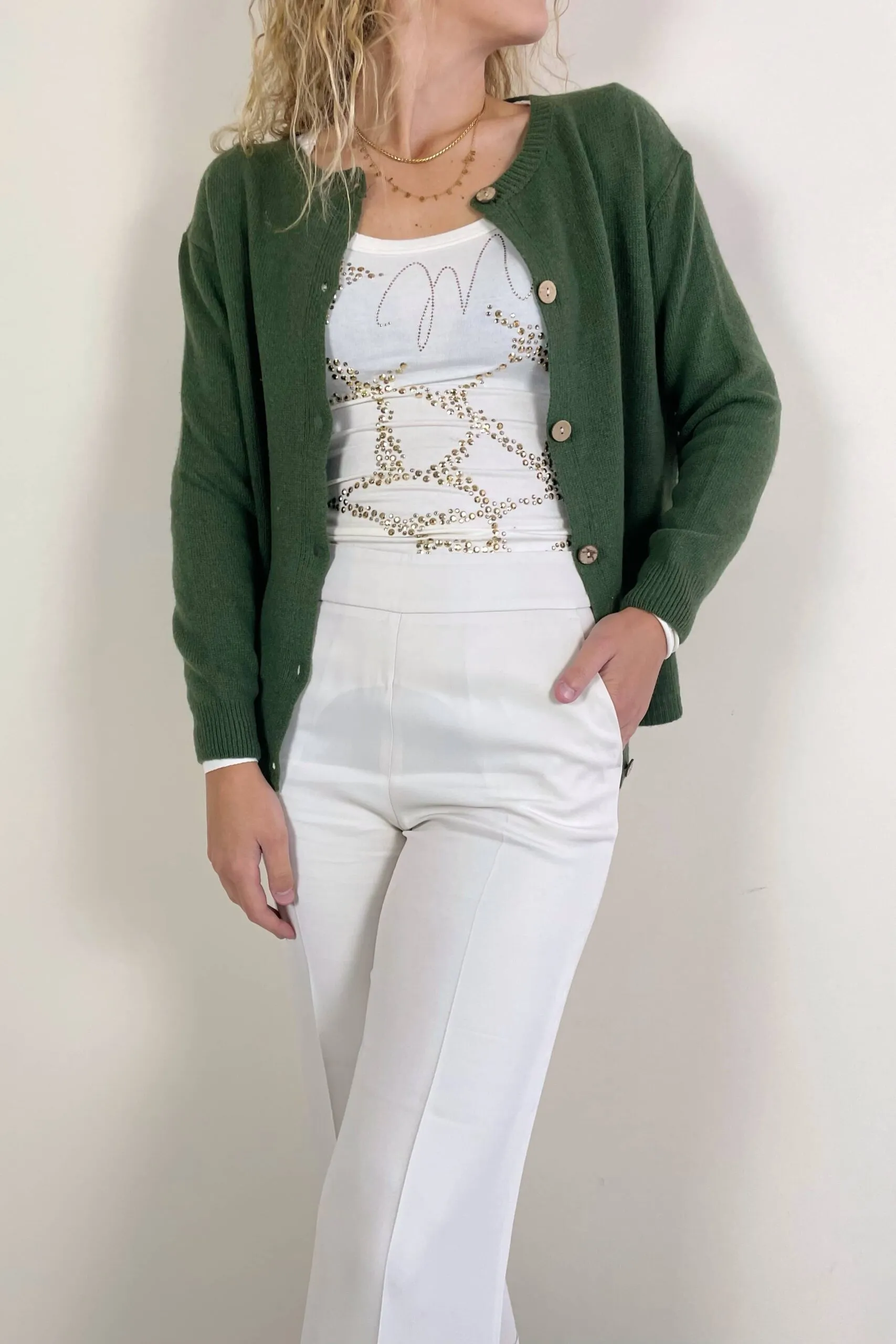 Maglia bianca strass oro | MET