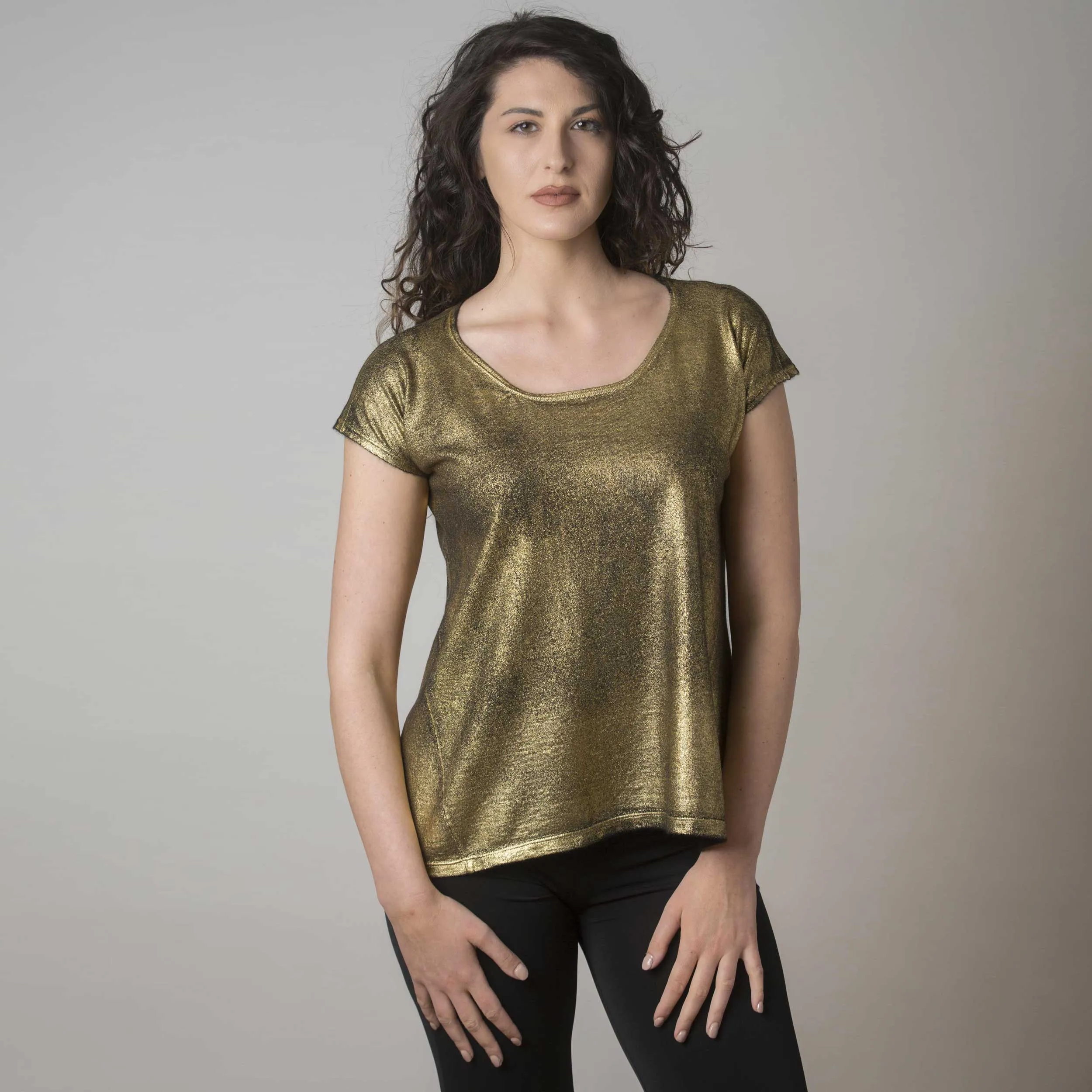 Maglia in Cashmere e Seta Stampata Oro