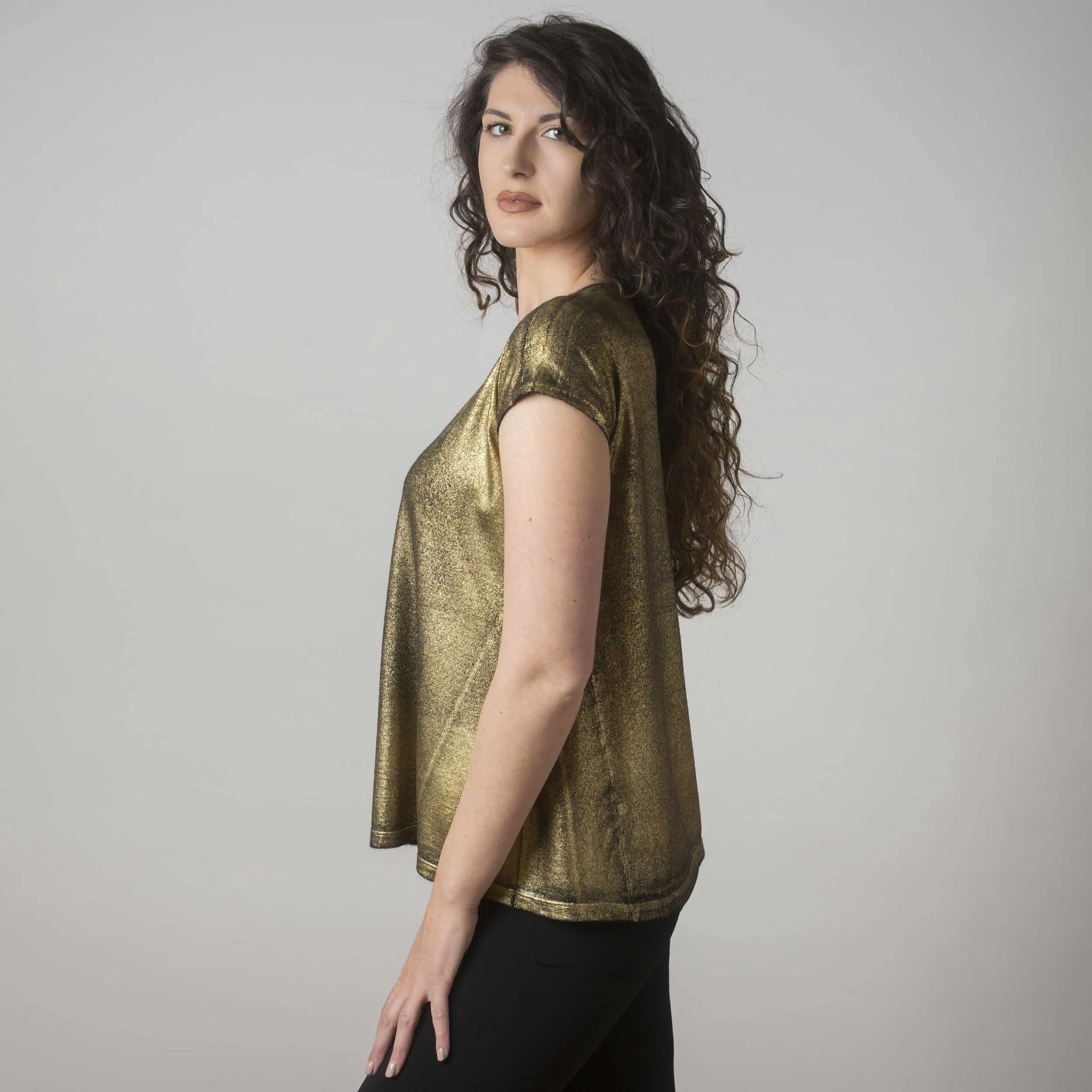 Maglia in Cashmere e Seta Stampata Oro