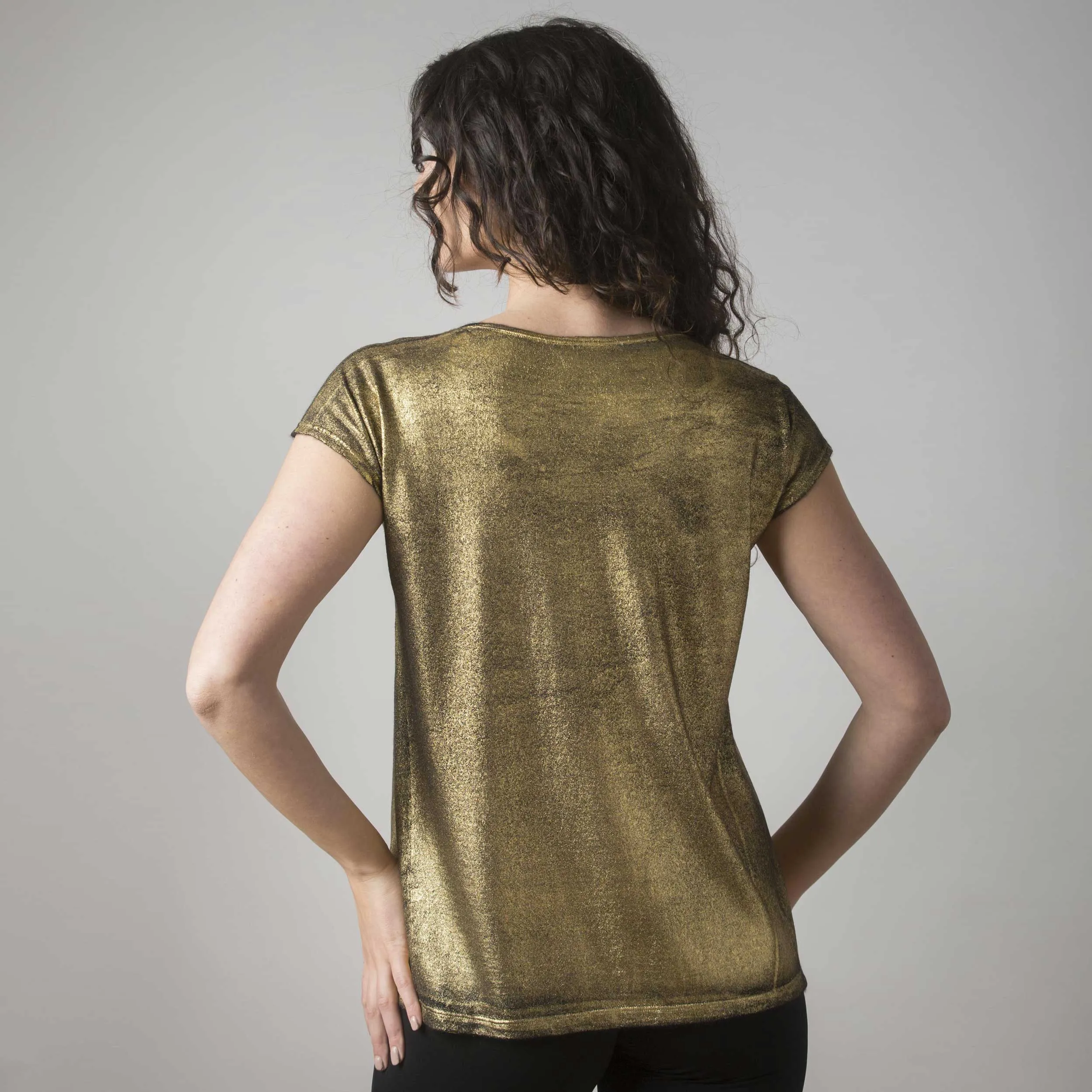 Maglia in Cashmere e Seta Stampata Oro