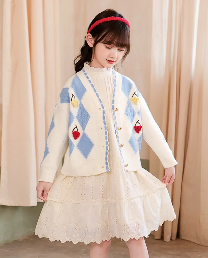 Maglione da bambina Autunno New Lingge Jacket Cardigan lavorato a maglia per bambini