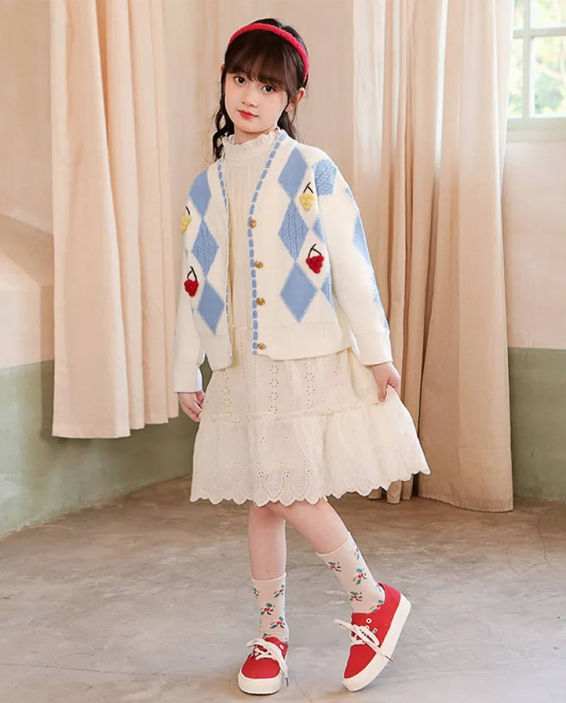 Maglione da bambina Autunno New Lingge Jacket Cardigan lavorato a maglia per bambini