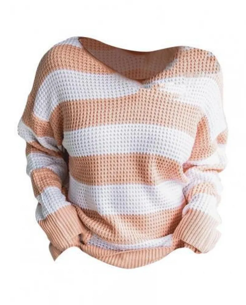Maglione da donna oversize color block temperamento sciolto casual lavorato a maglia J
