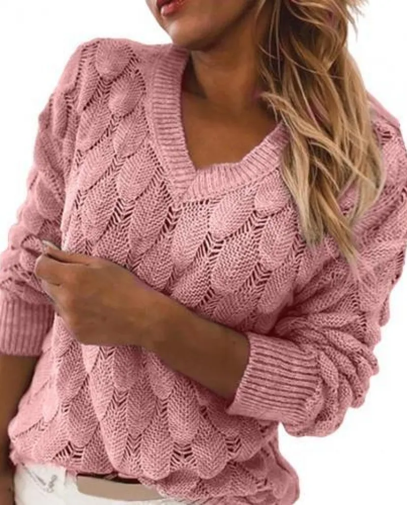 Maglione pullover primavera autunno Moda elegante scollo a V con motivo a piume