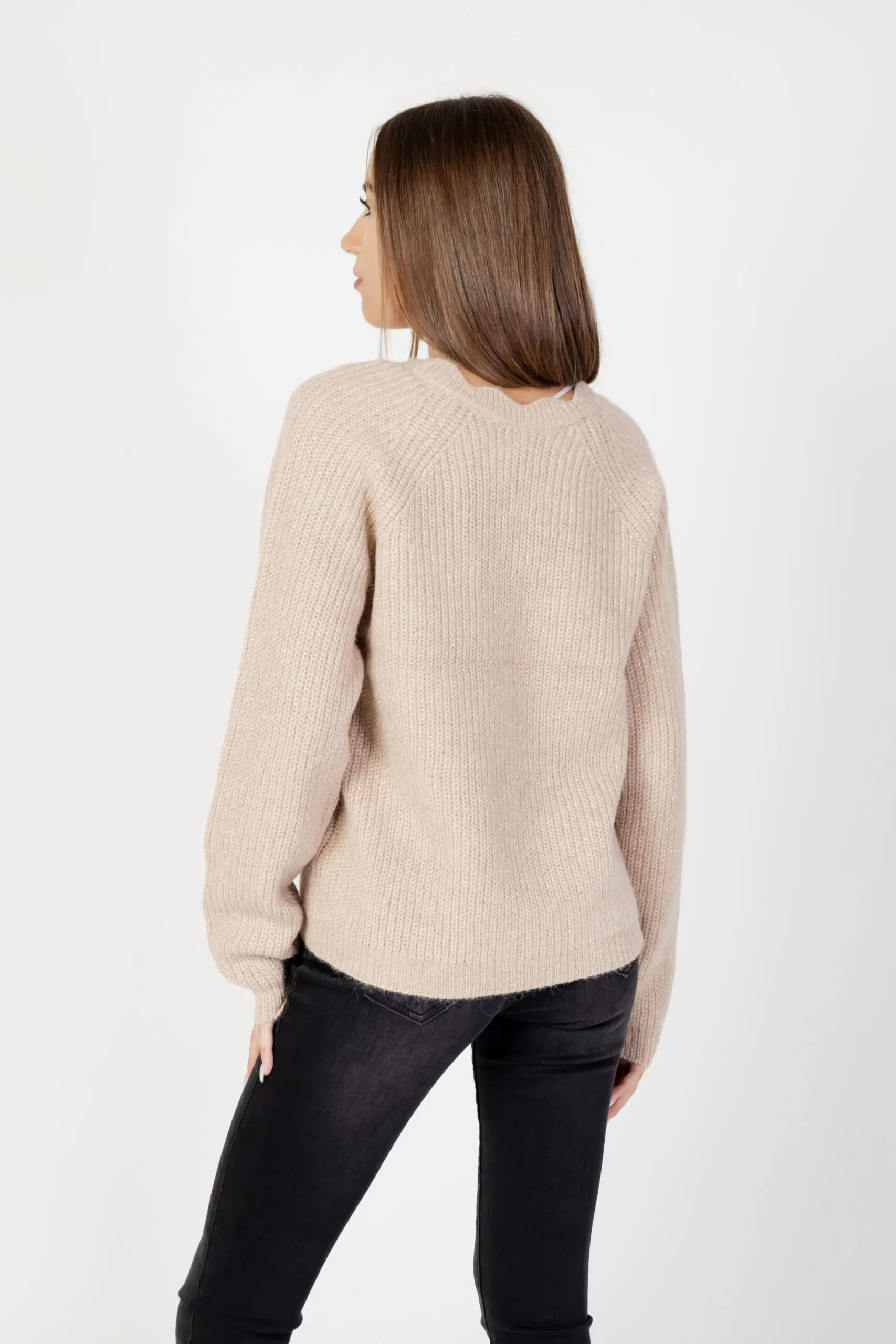 Maglione Vila Clothes vicutie l/s rev glitter knit top/pb Beige chiaro